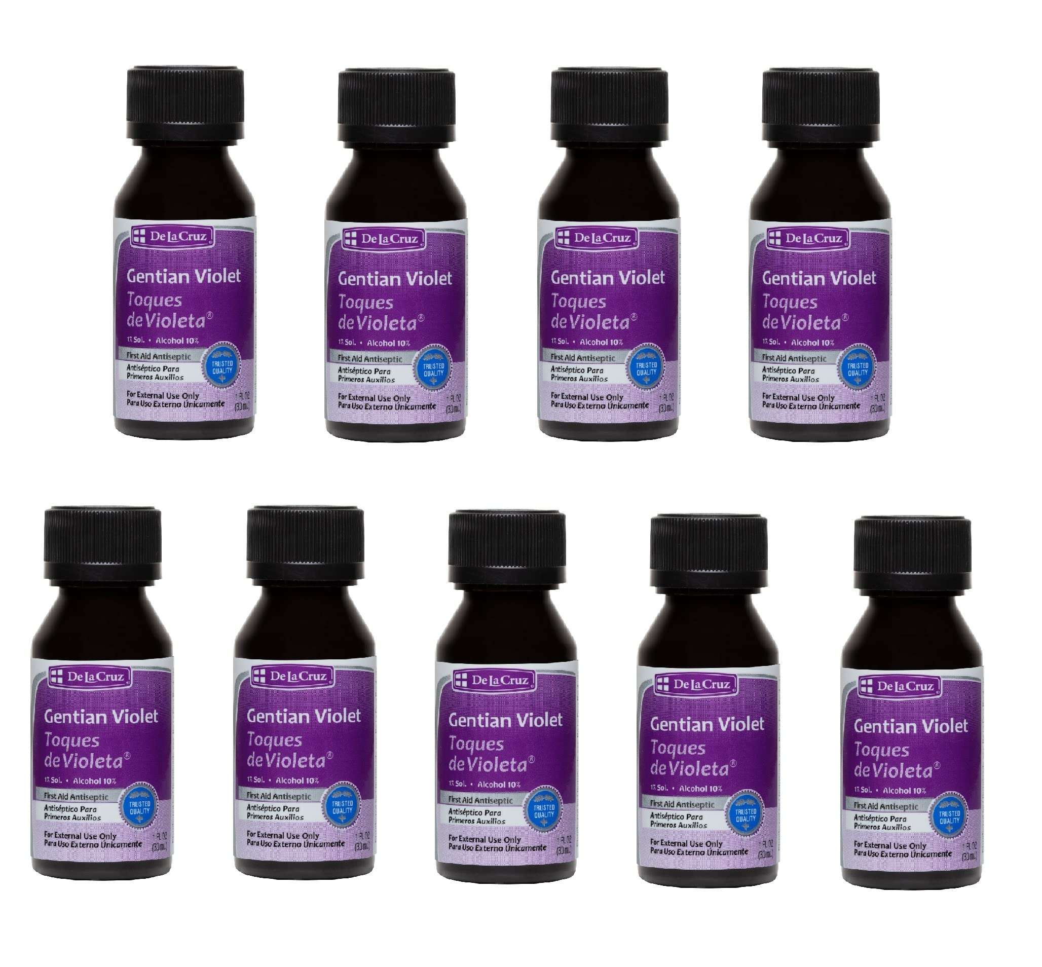 De La Cruz Gentian Violet - Violeta de Genciana 1% First Aid Antiseptic for cuts, scrapes and Burns, 1 FL OZ (9 Bottles) 1