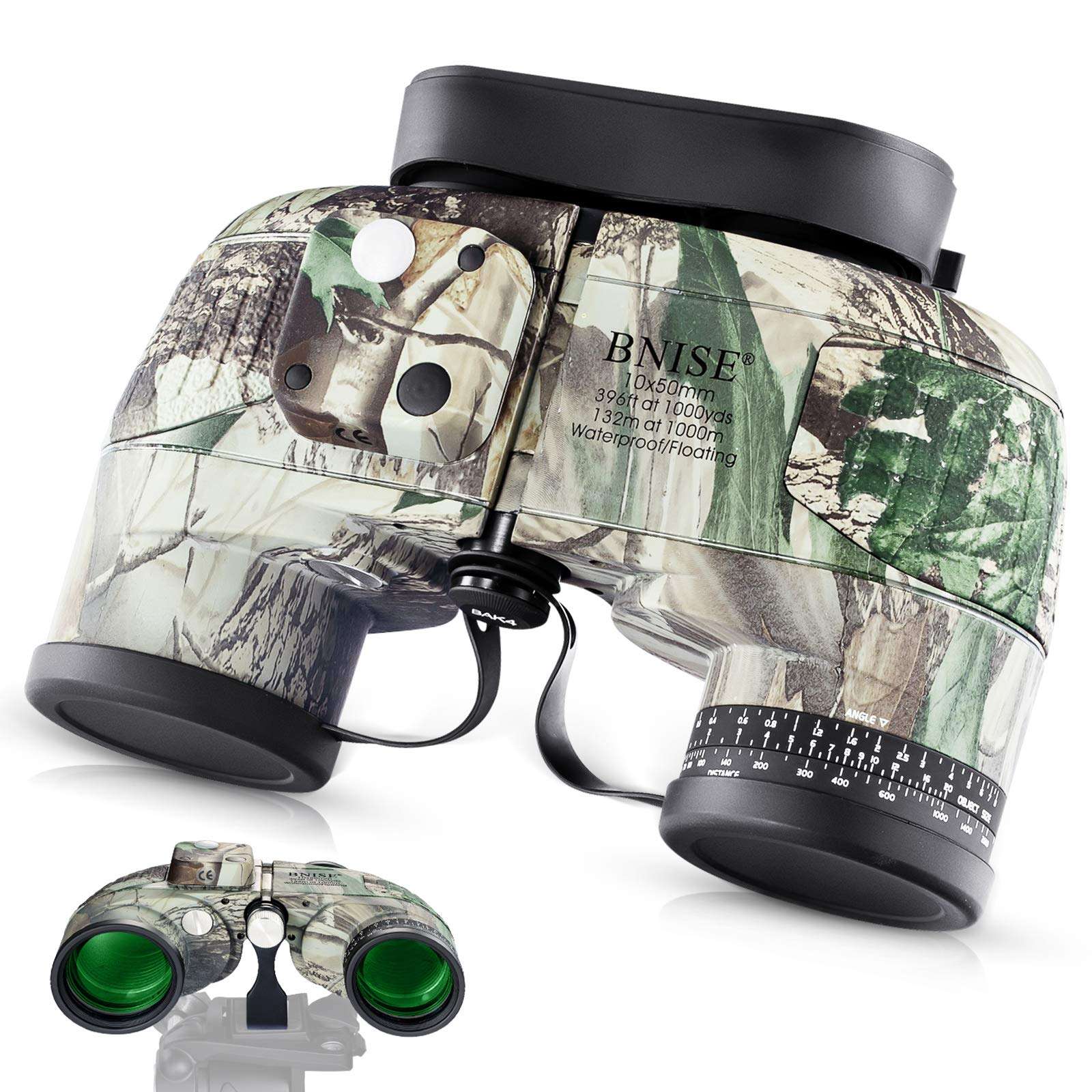 BNISE Binoculars 10x50 Large Object Lens BAK4 Large View, for Long Distance Compact Binoculars for Adults with Rangefinder Compass, for Birdwatching, Hunting, with Harness Strap and Neck Strap 1