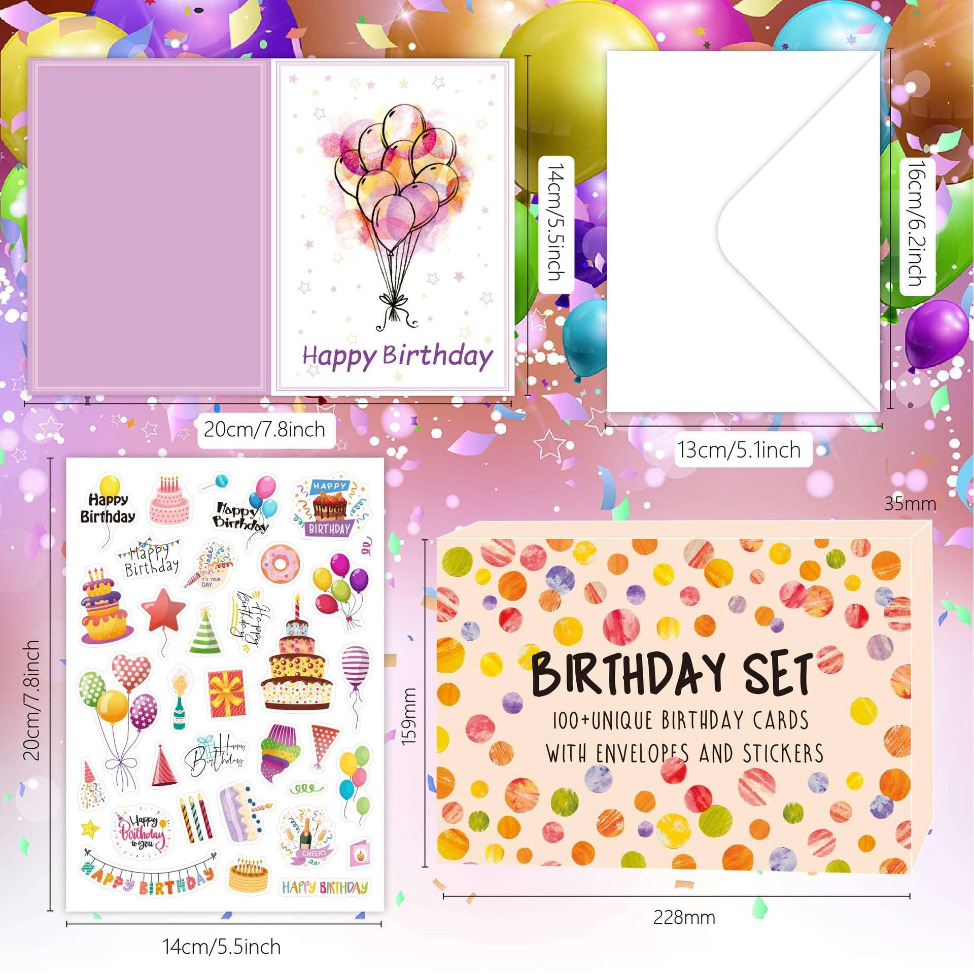 Gift Cards Birthday Unique Birthday Cards with Envelops and Stickers, Assorted Happy Birthday Card, Funny Birthday Cards Bulk for Women and Men (50 Different Birthday Cards Envelops and 110 Stickers) 4