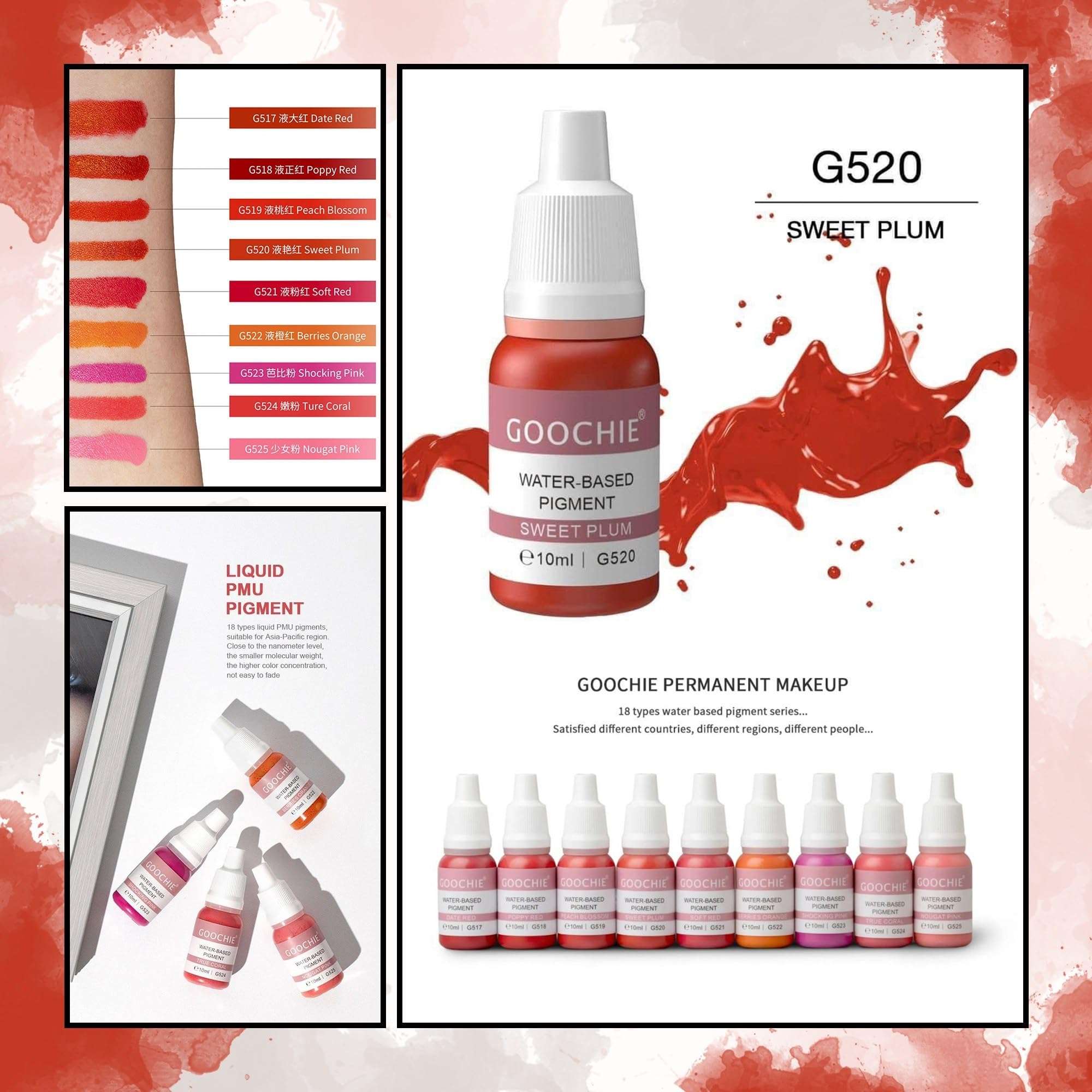 Goochie Superior Semi Organic Liquid Water Based Micro Pigment EU Standard Machine Permanent Makeup Pigment 10ml Lip Pigment | Sweet Plum - G520 4