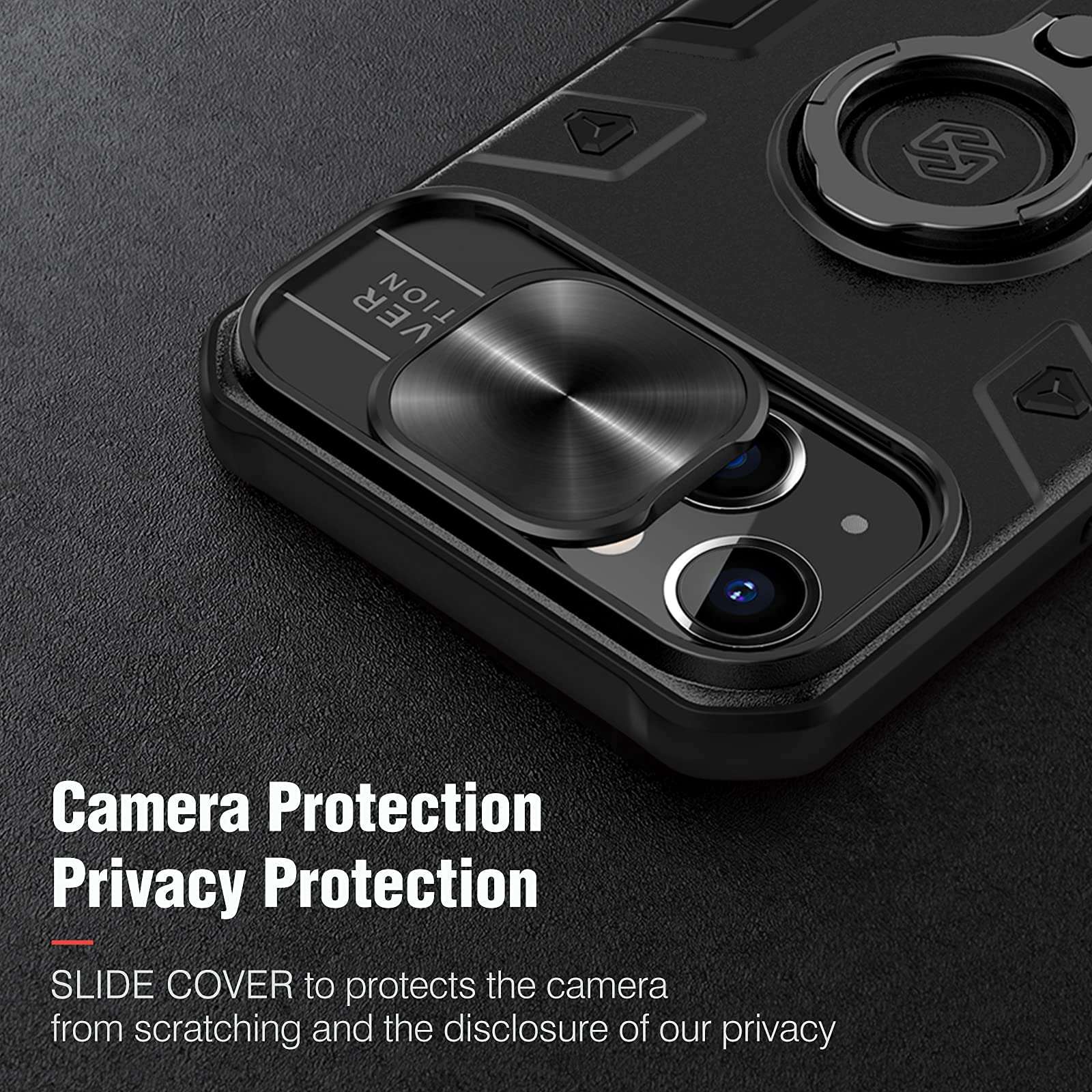 Nillkin CamShield Armor Case Compatible with iPhone 13 Case [Kickstand and Camera Lens Cover] Shockproof Hard PC Back and Soft Silicone Bumper Hybrid Protective Cover for 13 6.1 '' Black 4
