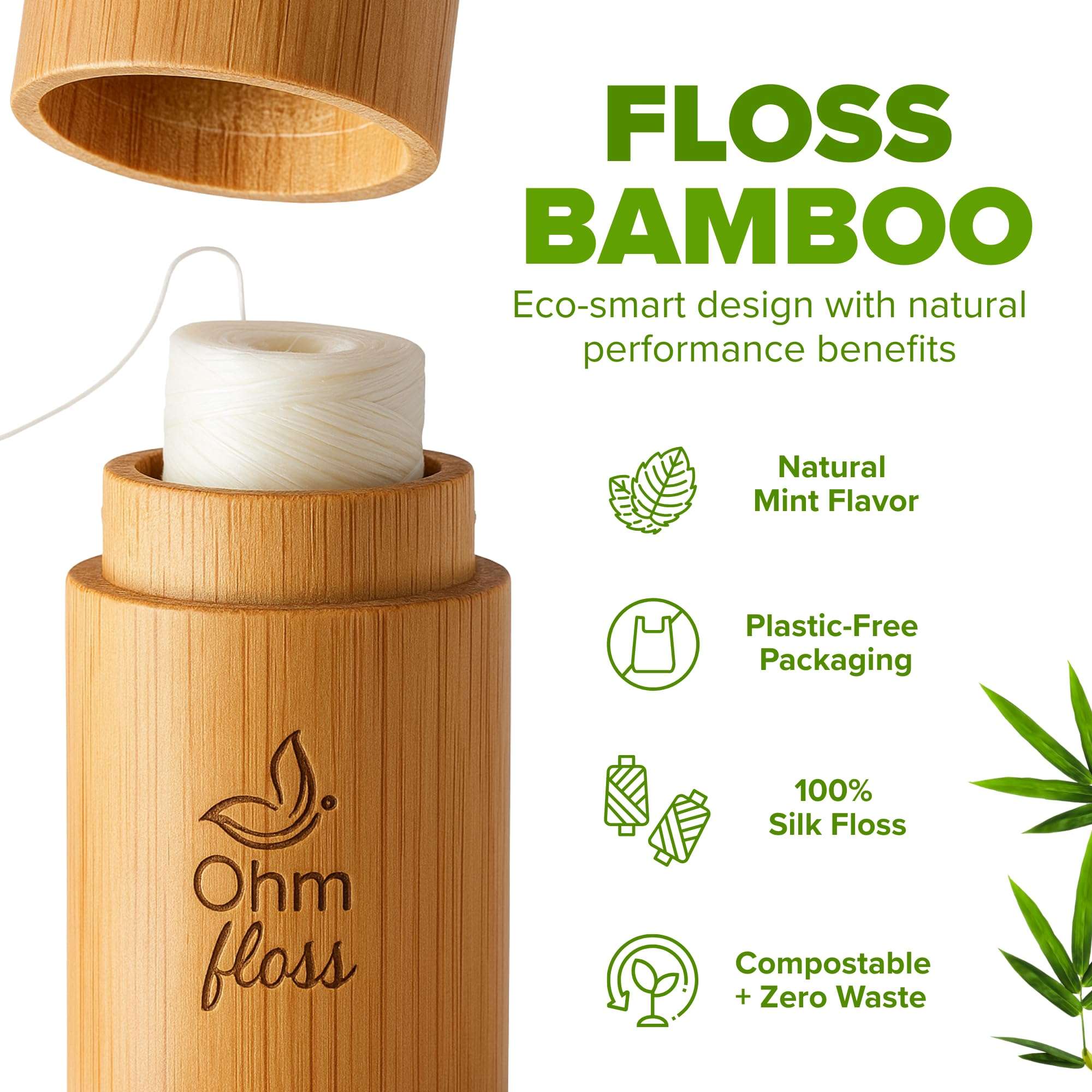 Ohm Earth’s Ohm Floss – Natural Silk Dental Floss with Refillable Bamboo Holder, Naturally Waxed with Candelilla 100% Silk, 55 yds/50m Spool – Eco-Earth Oral Care, Natural Mint 6