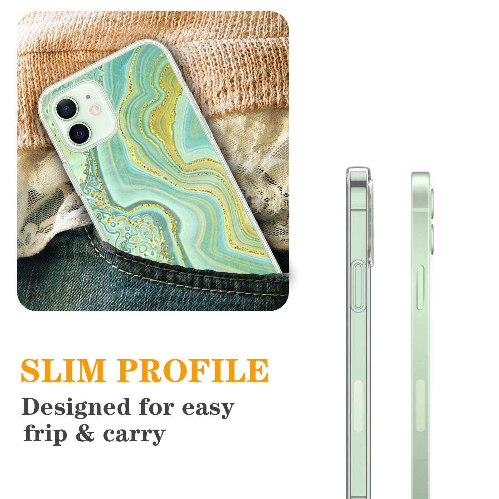 Clear Case for iPhone 12 mini Cases Cute Girly Marble Design for Girls Women, Full Body Protective iPhone 12 mini Case with Soft TPU Shockproof Protective Cover Case for iPhone 12 mini-15 5