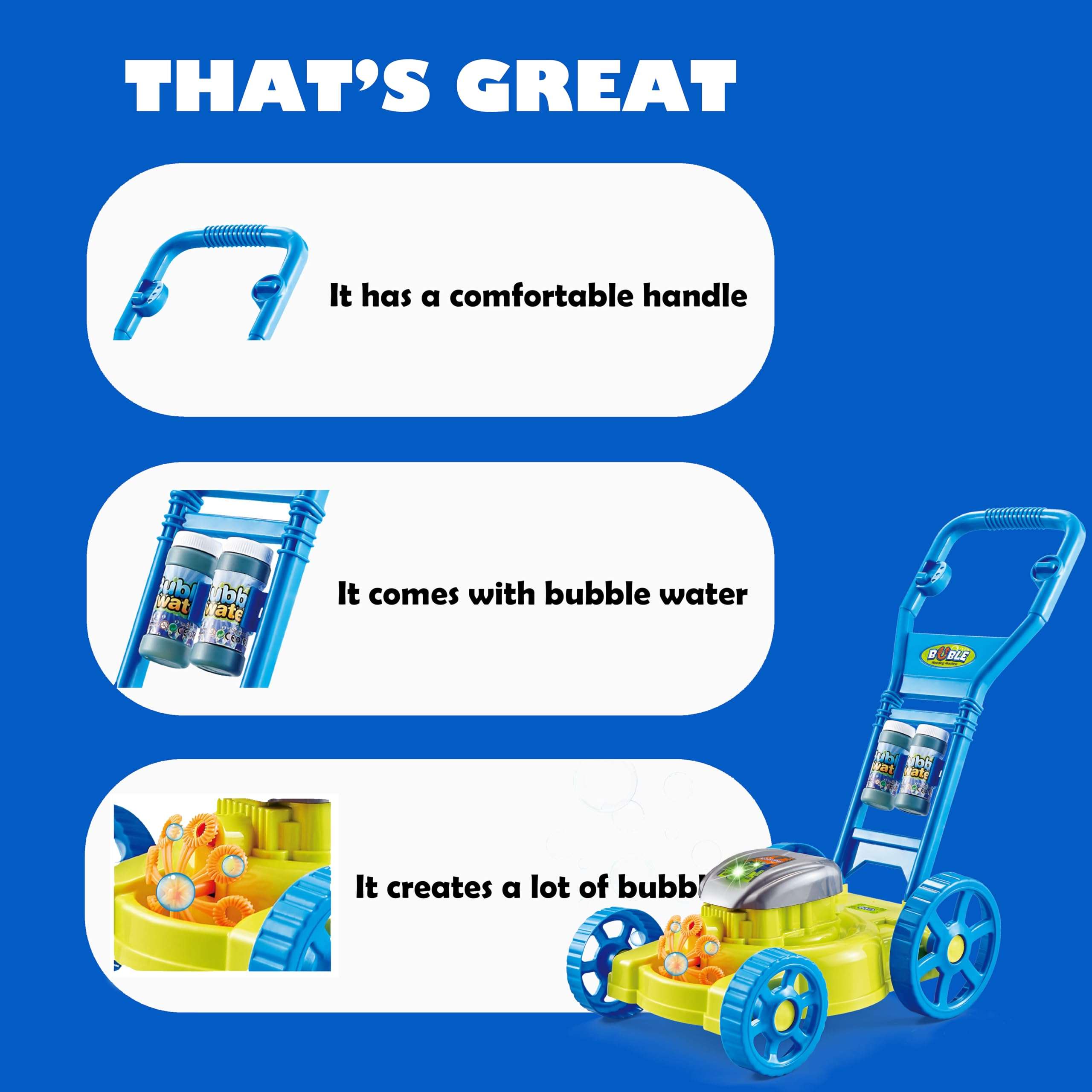 Bubble Lawn Mower for Toddlers 3+. Kids Bubble Blower Machine, Indoor Outdoor Push Gardening Toys, Halloween Birthday Gifts Toys for Preschool Baby，Party Summer Backyard Toys for Baby Girls (Blue) 4