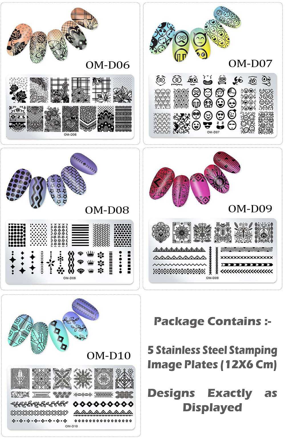 Lifestyle-You Nail Stamping Kit With 5 Rectangular Steel Image Plates, Silicone Stamper & Scraper & Stamping Nail Polish KIT B 3
