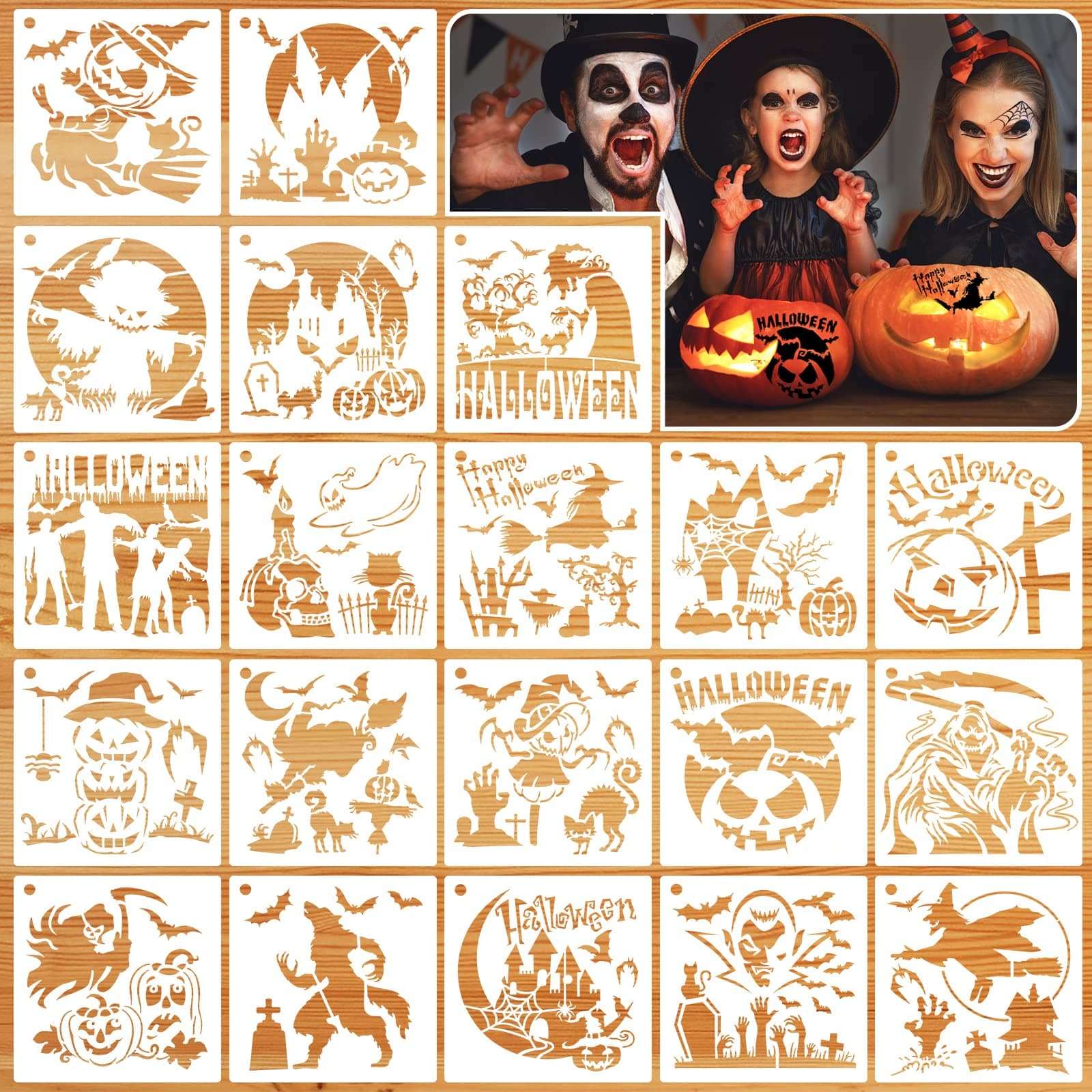 MWOOT 20 Sheets Halloween Painting Stencils, Reusable Painting Stencils for Crafts, DIY Scrabooking Painting on Wood (15 x 15 cm) 1
