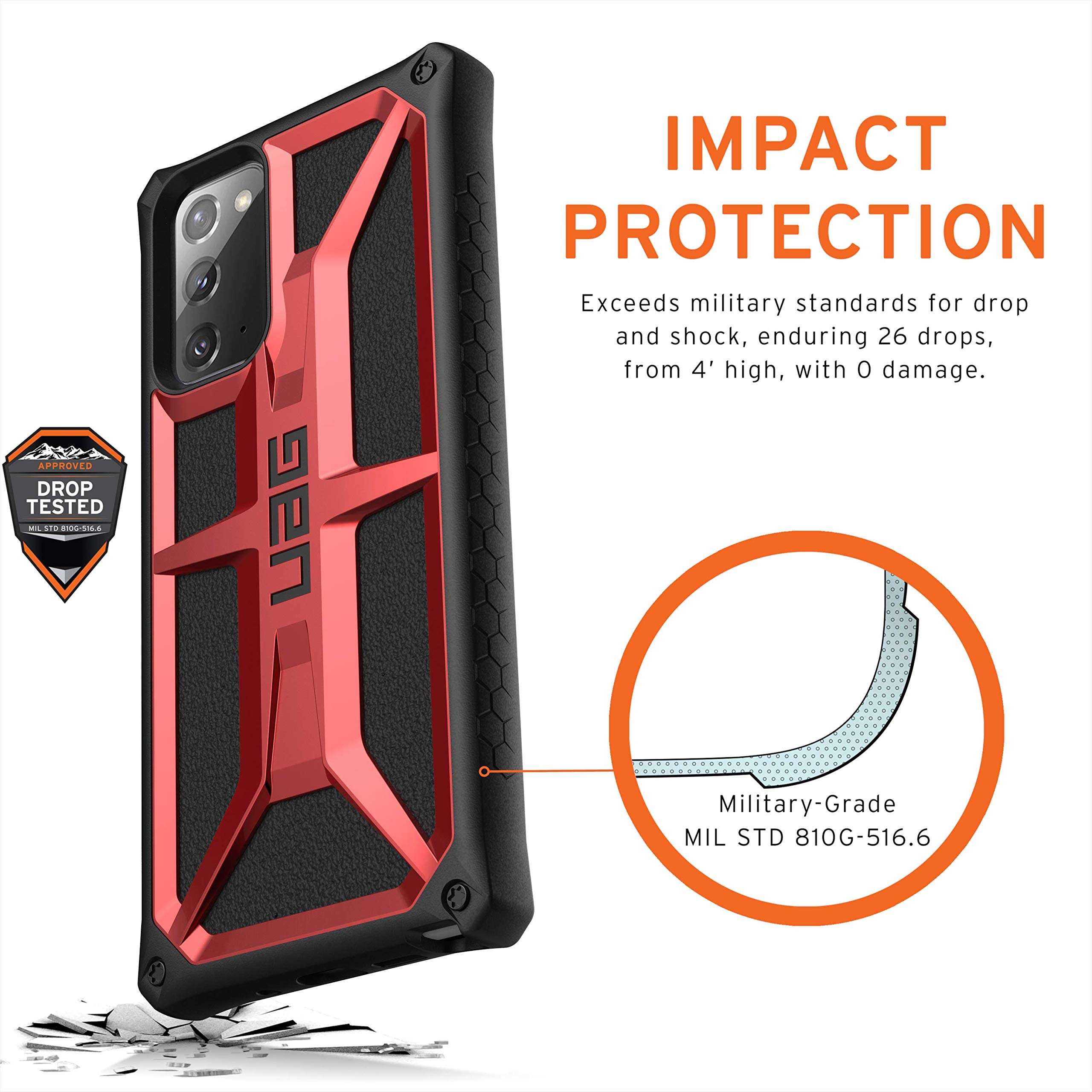 Urban Armor Gear UAG Compatible with Samsung Galaxy Note20 5G Case [6.7-inch Screen] Rugged Lightweight Slim Shockproof Monarch Protective Cover, Crimson 3