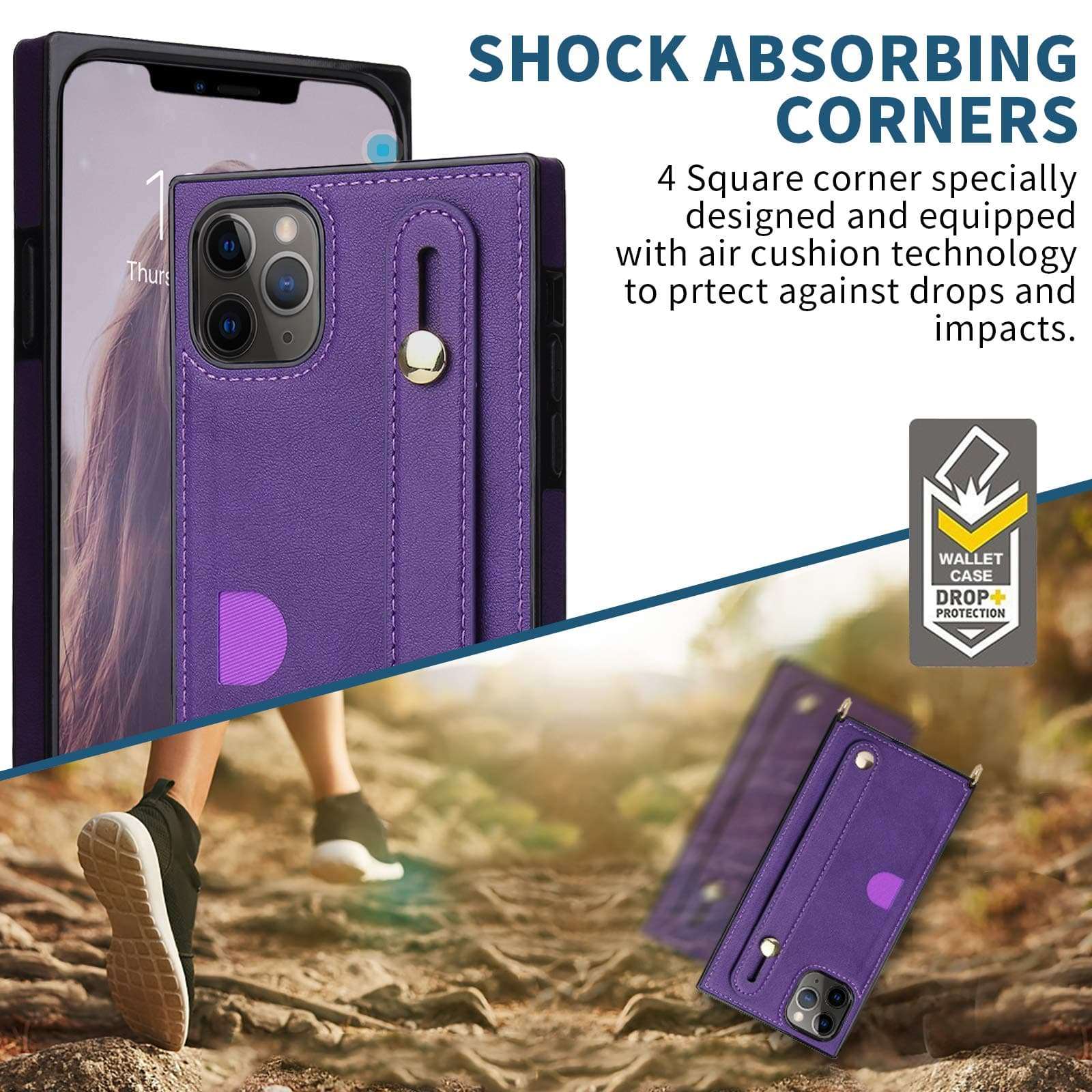 CASEOWL iPhone 11 Pro Max Case Wallet Crossbody Case with Hand Strap, Card Holder, Kickstand, Adjustable Removable Shoulder Strap Leather Protective Square Case Compatible for iPhone 11 Pro Max,Purple 6