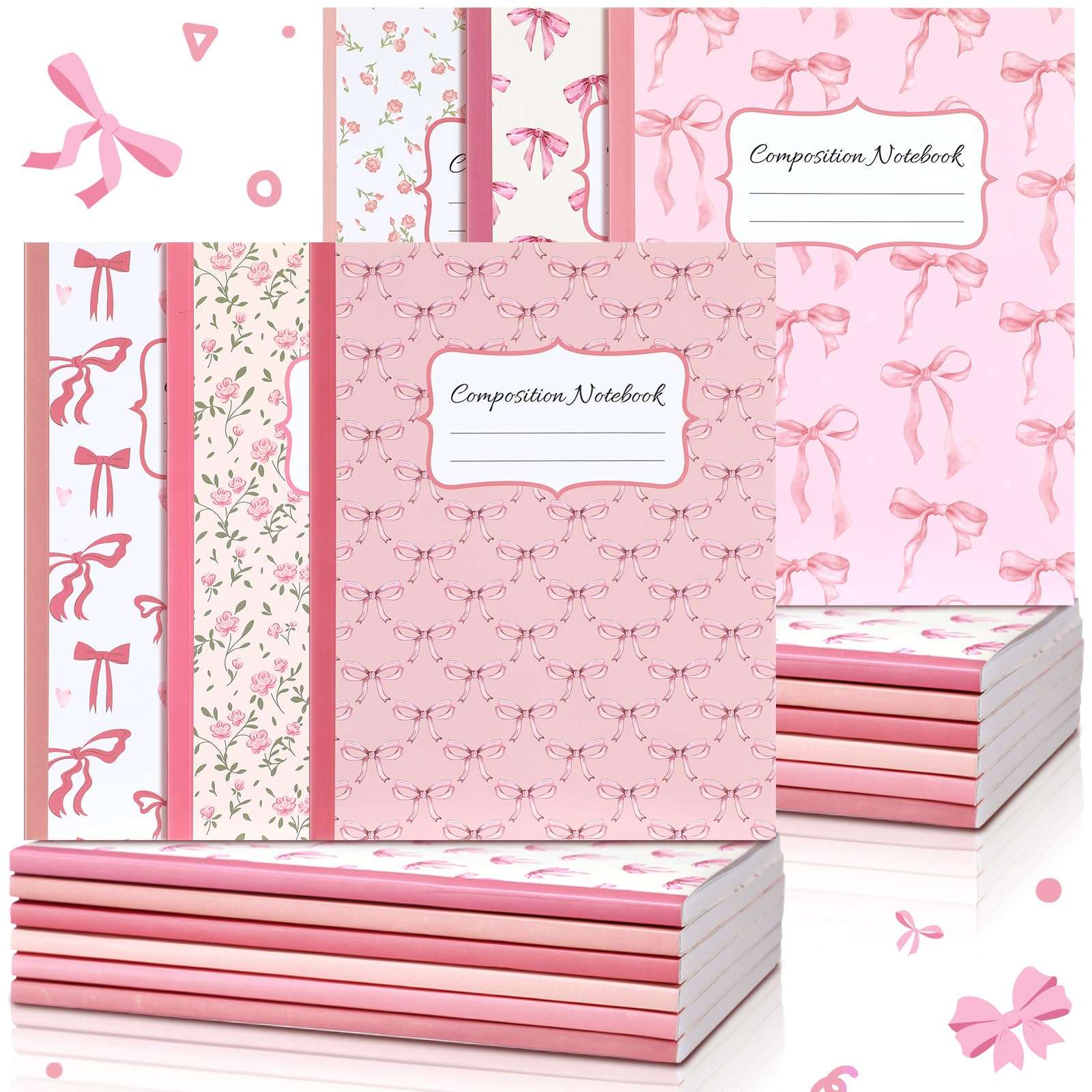 6 Pcs Bow Composition Notebooks Coquette Preppy Journal College Ruled Notebook Gift 110 Pages 9-3/4 x 7-1/2" Composition Notebooks for Mother's Day College Classroom Teacher Supplies(Pink,7" X 9") 1
