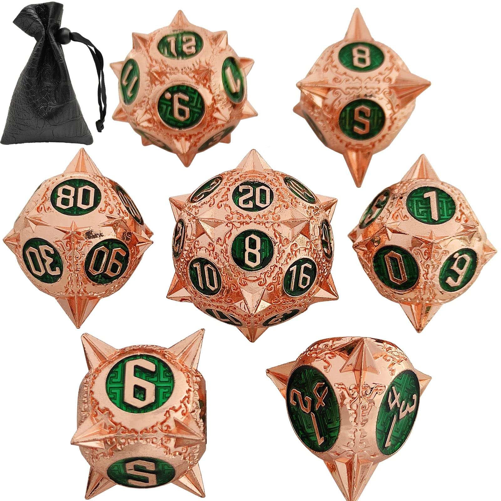 DND Dice Set Dungeons and Dragons Gift D&D Metal Polyhedral Large TRPG Dice Set for MTG D and D Role Playing Pathfinder Table Games Accessories D20 D12 D8 D10 D% D8 D6-Red Copper Green 1