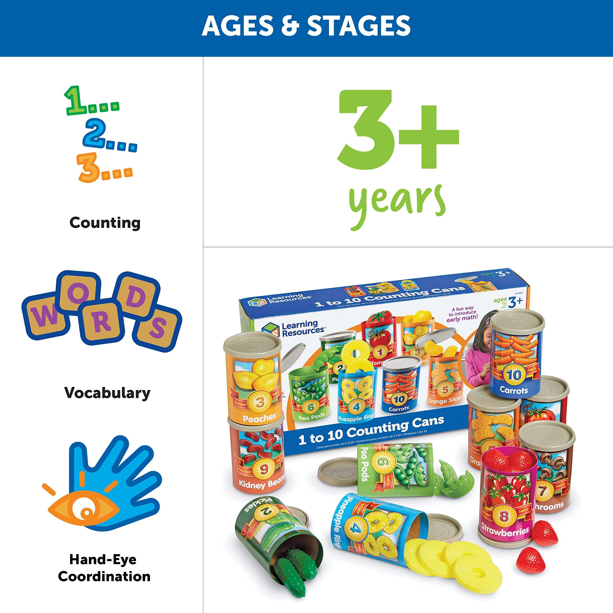 Learning Resources One To Ten Counting Cans - 65 Pieces, Ages 3+ Toddler Learning Toys, Preschool Pretend Play Toys, Supermarket Toys 5