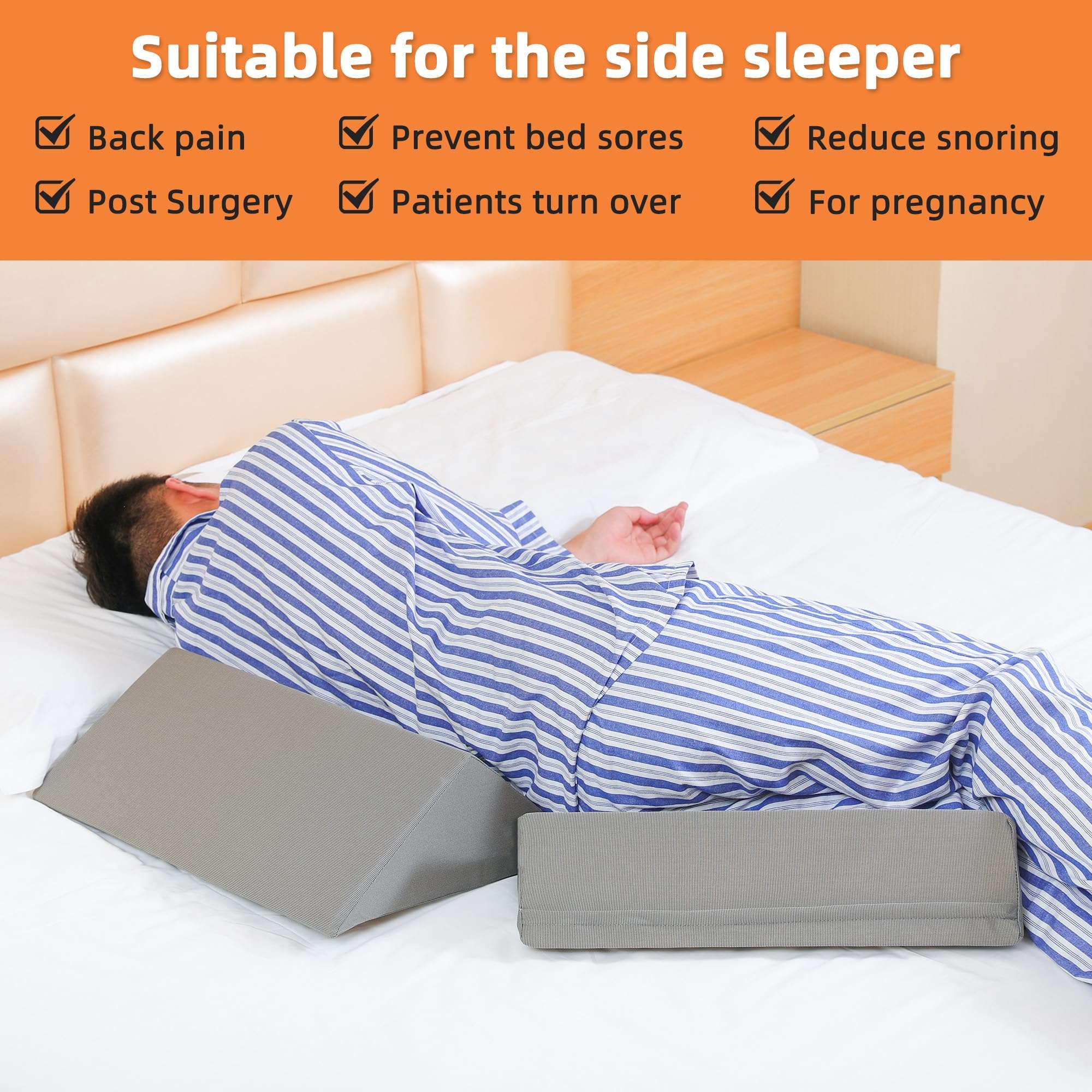 Fanwer Bed Wedges & Body Positioners (3 in 1), 40 Degree Wedges for Bed Positioning,Positioning Pillows for Elderly, Wedge Pillow for Bed Sores, Side Sleeping, After Surgery, Knees Elevated,Back Pain 4