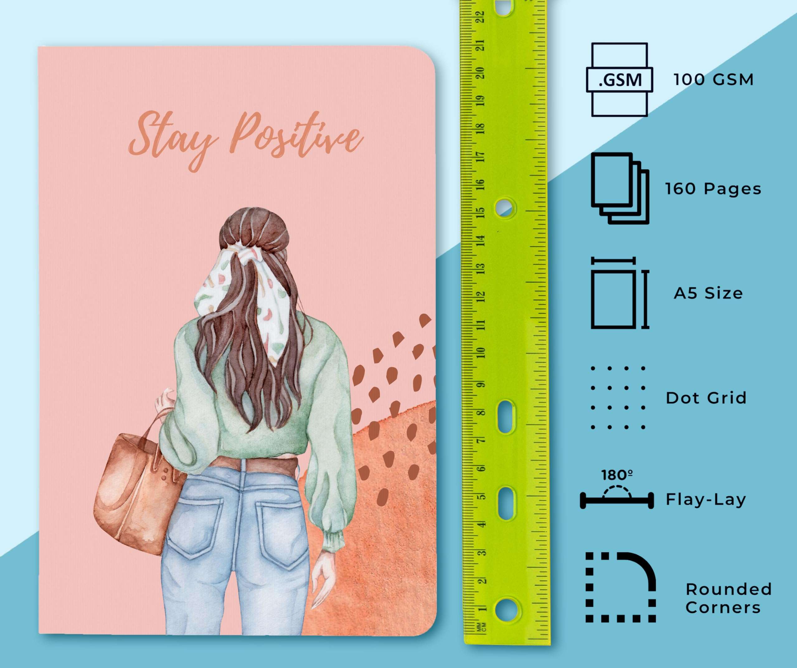 BOUND N FOUND 100 GSM A5 Dot Grid Journal Diary for Girls: 160 Pages (Stay Positive) 5