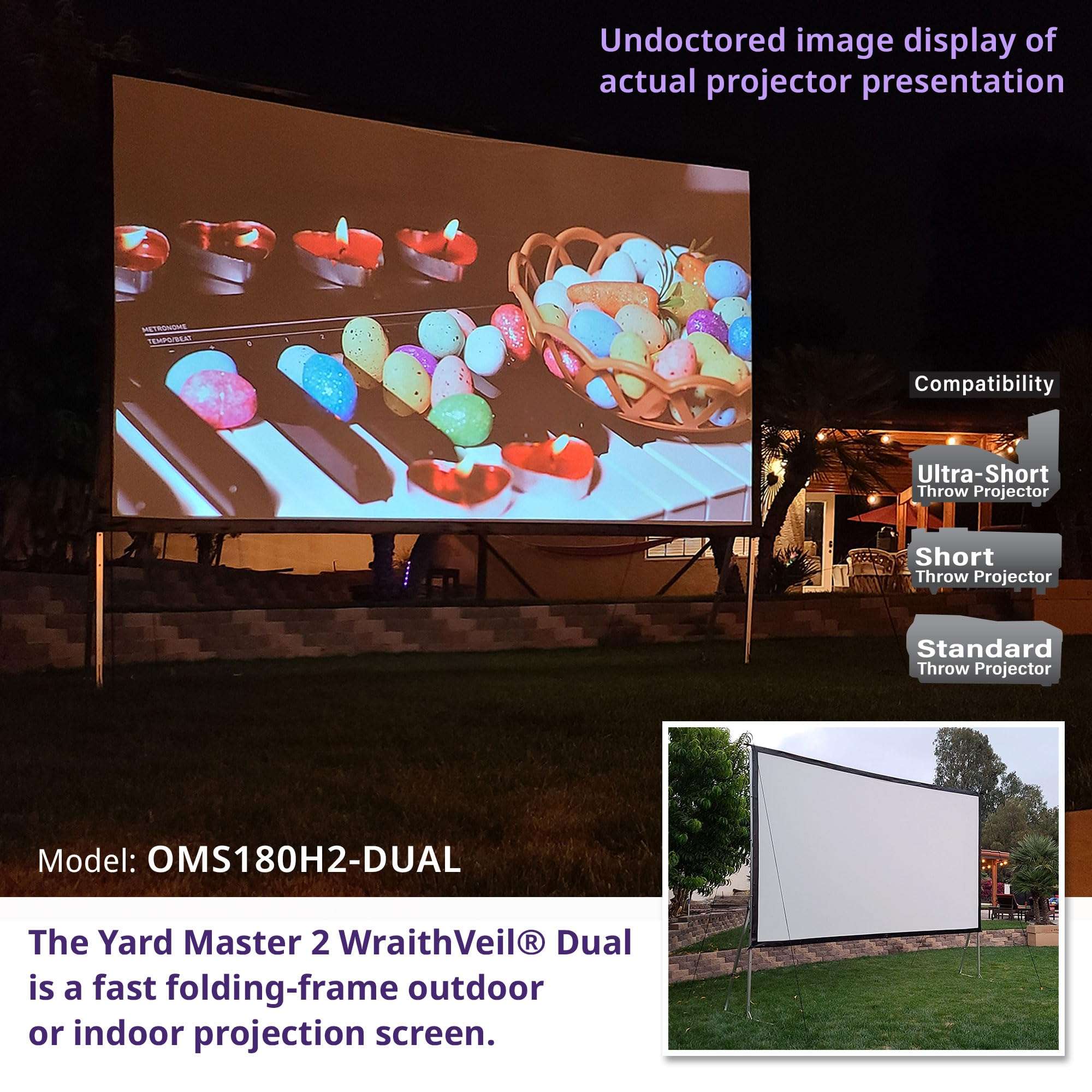 Elite Screens Yard Master 2 WraithVeil Projector Screen 180-INCH 16:9 Front and Rear 4K/8K Ultra HD Active 3D HDR Movie Screen, OMS180H2-DUAL 3
