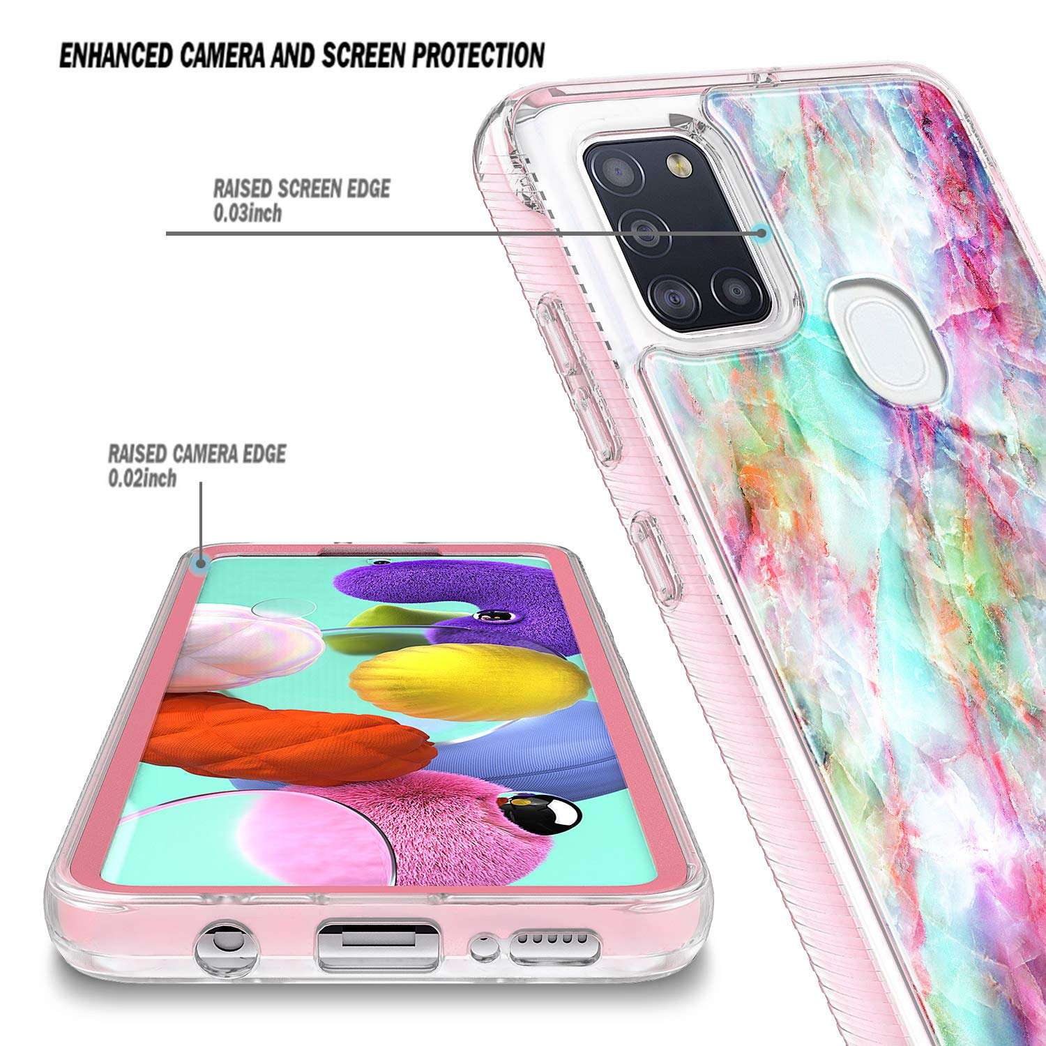 E-Began Case for Samsung Galaxy A21s (Not Fit A21), Full-Body Protective Rugged Bumper Cover with Built-in Screen Protector, Shockproof Impact Resist Phone Case -Marble Design Fantasy 2