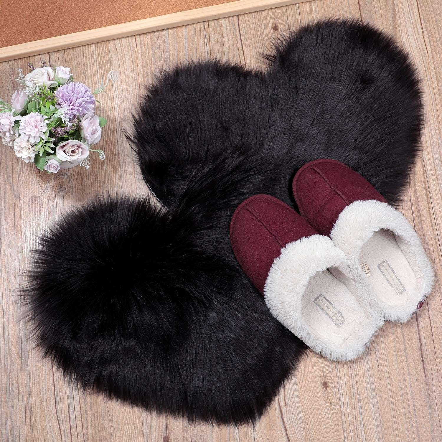Brownmonkey Heart Shaped Rug Faux Room Fluffy Carpet Heart Shaped Door Mat for Room Bedroom (Black, 16x20) 4