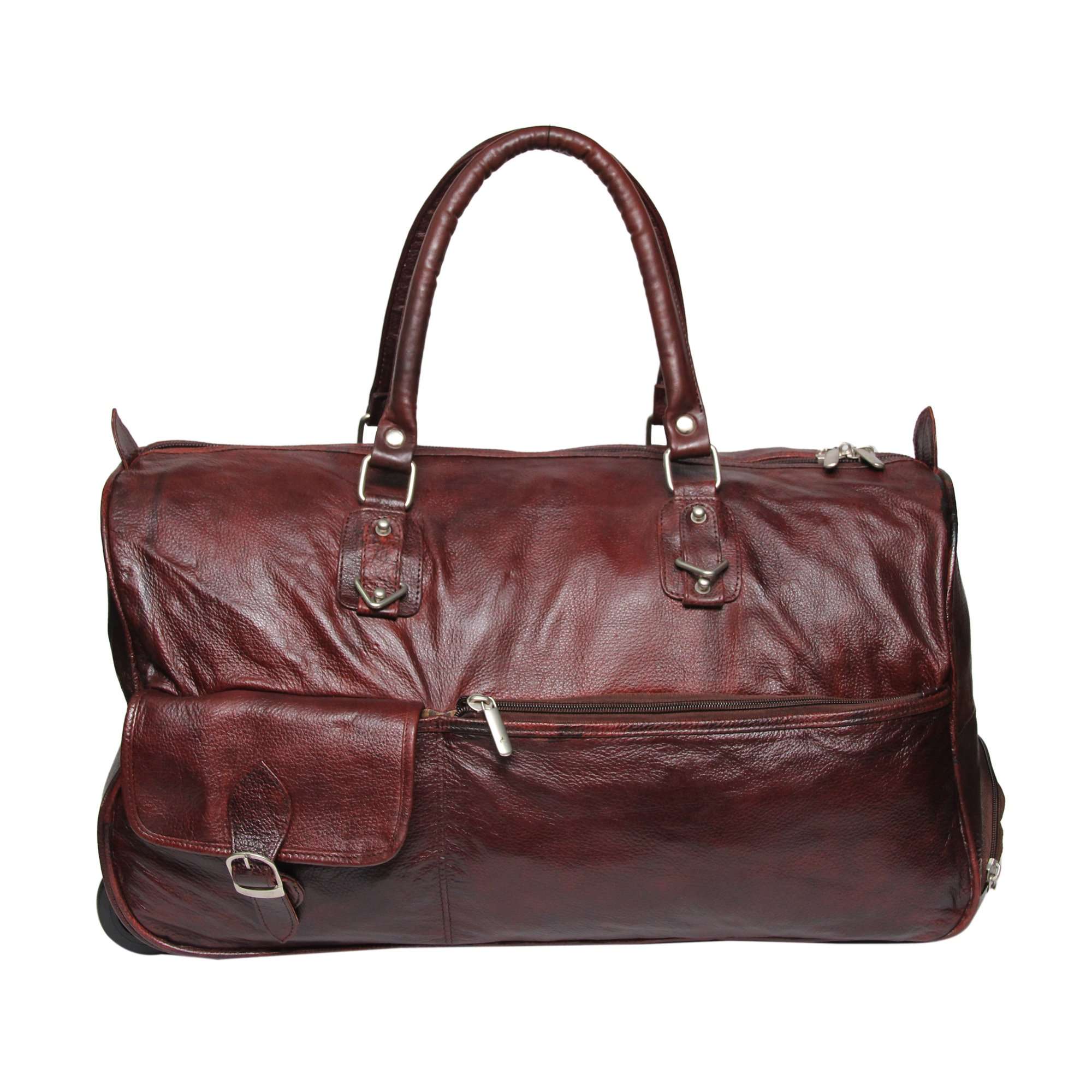 C Comfort Pure Leather 1400Cms Brown Softside Duffel Travel Duffle Trolley Bag with Wheels and Lock 1