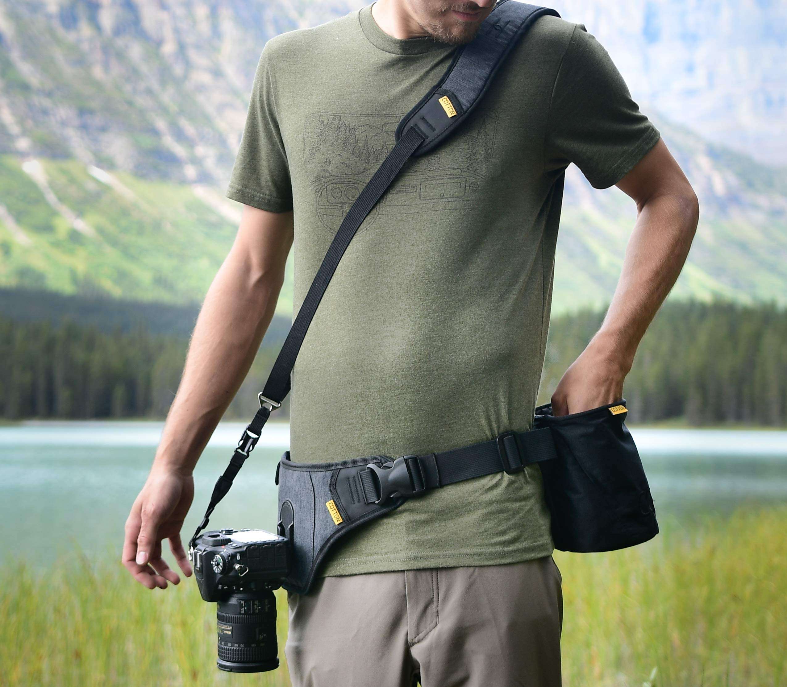 Cotton Carrier Slingbelt with Tether for One Camera. Camera Harness for Hiking and Traveling for Hands-Free Carrying 3