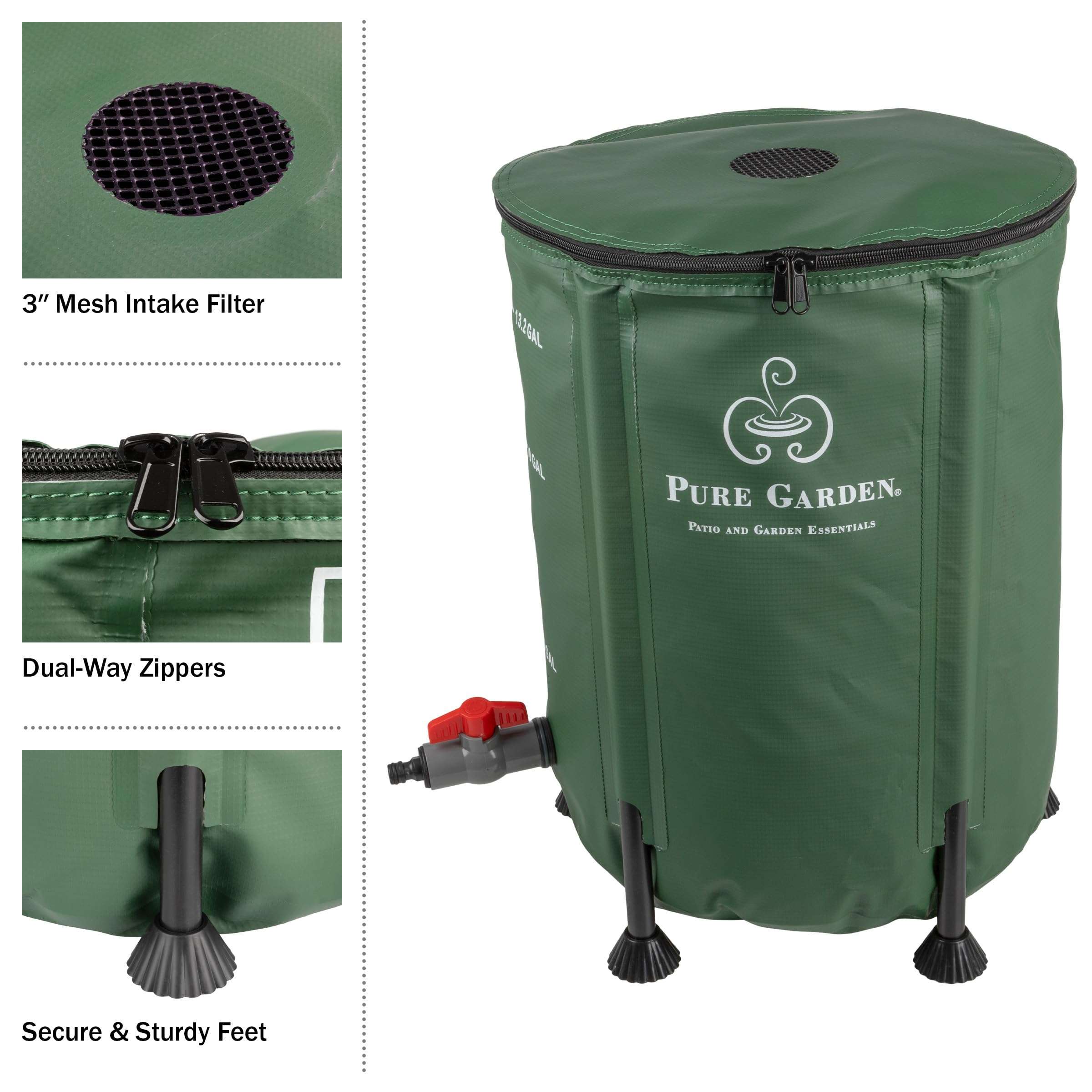 Pure Garden Rain Barrel - 13.2-Gallon/50-Liter Collapsible Water Container for Catching Rainwater - Portable Water Tank with Outflow Valve (Green) 3