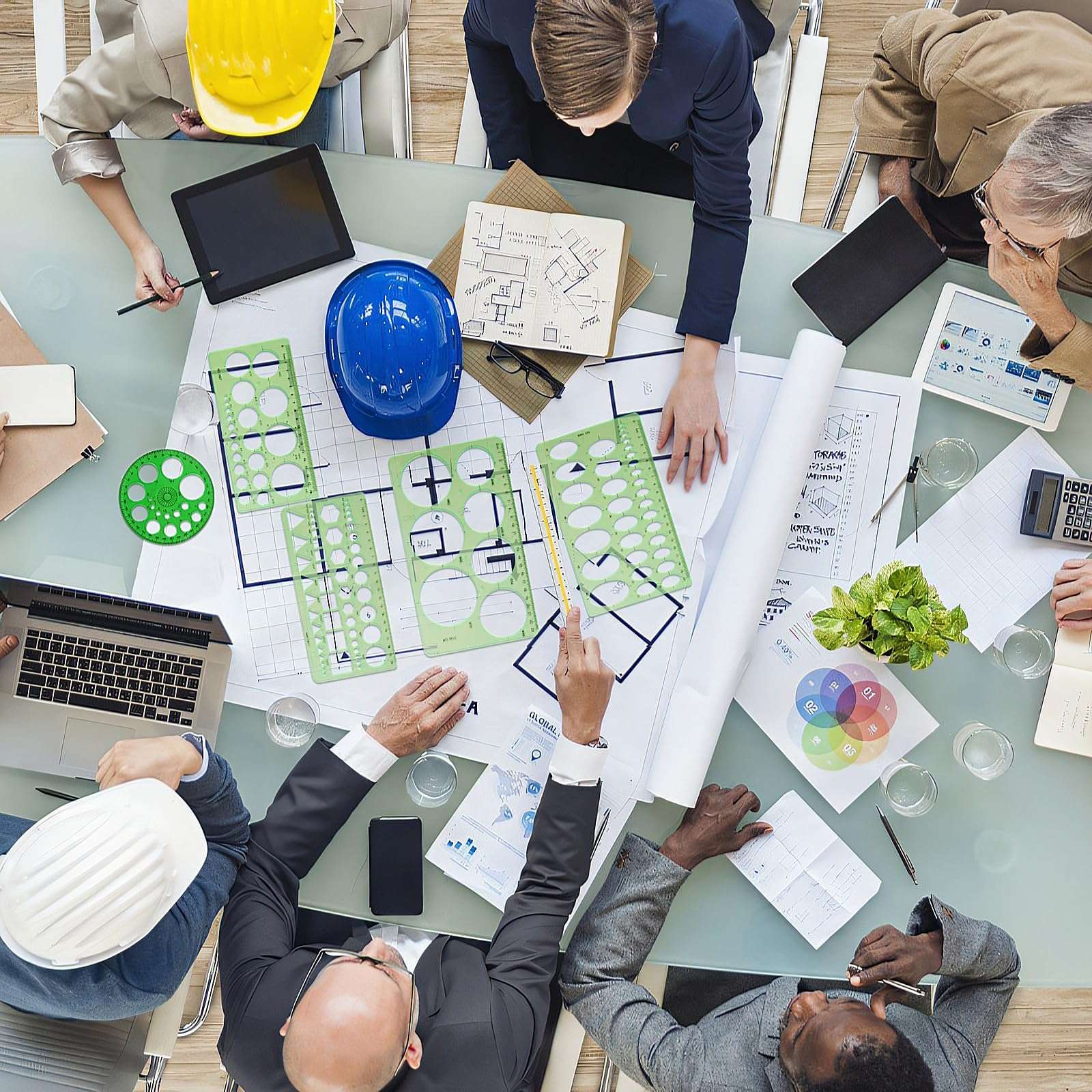 5 Pieces Circle Template - Plastic Circle and Oval Measuring Templates Circle Guide Stencil Geometry Rulers Geometric Drawings Templates for Office School Building Formwork Drawings Template 5