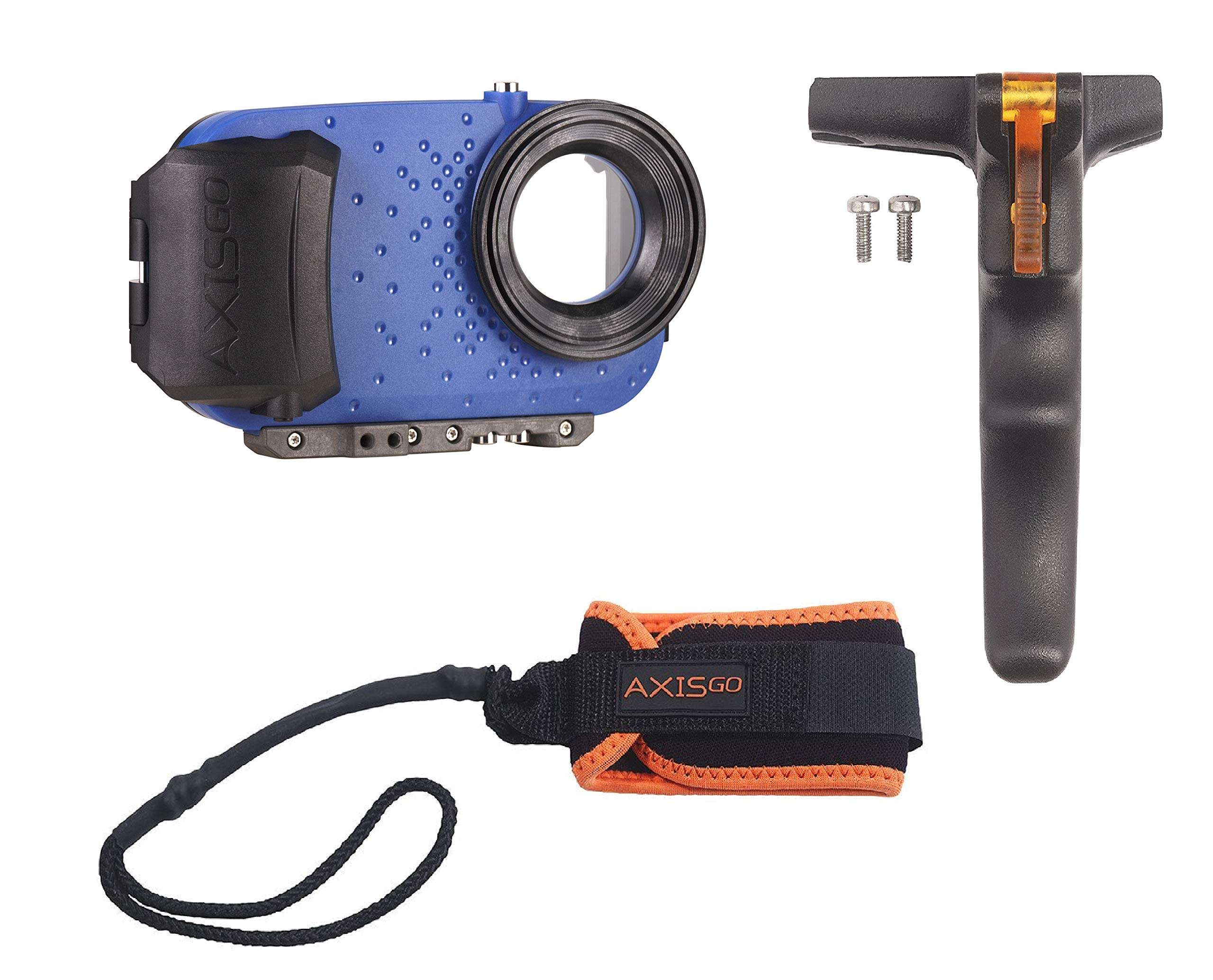 AquaTech AxisGO iPhone 11 Pro/iPhone X/iPhone Xs Waterproof Phone Housing Bundle - Contains Pistol Grip and Sports Leash - Blue 1