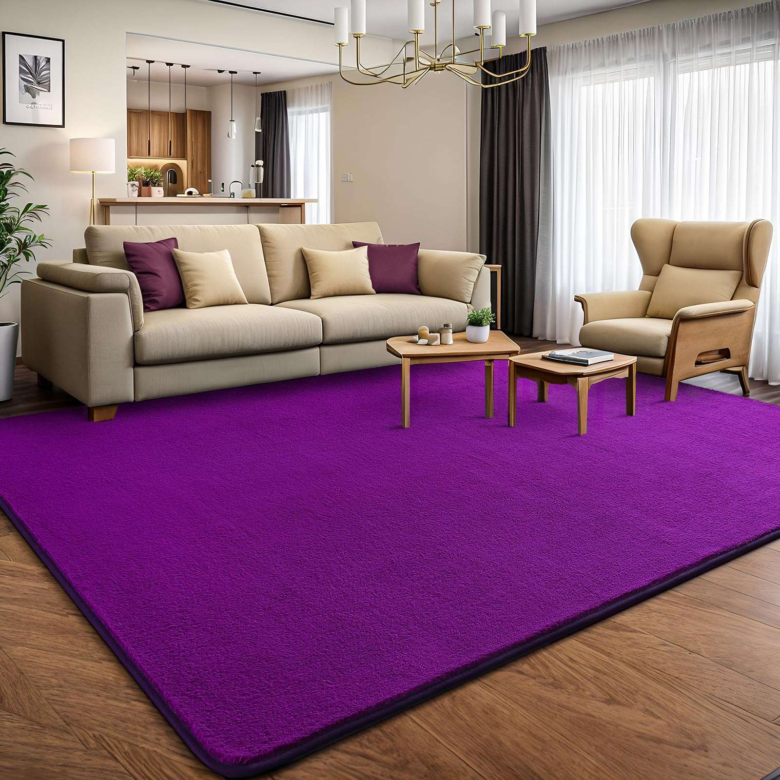 AROGAN Modern Shag Area Rug for Bedroom, 4x6 Feet Washable Rugs for Living Room, Indoor Floor Carpet Rugs, Plush Memory Foam Bedside Rugs for Kids Girls Teens Room Low Pile Rug Decor, Purple 1