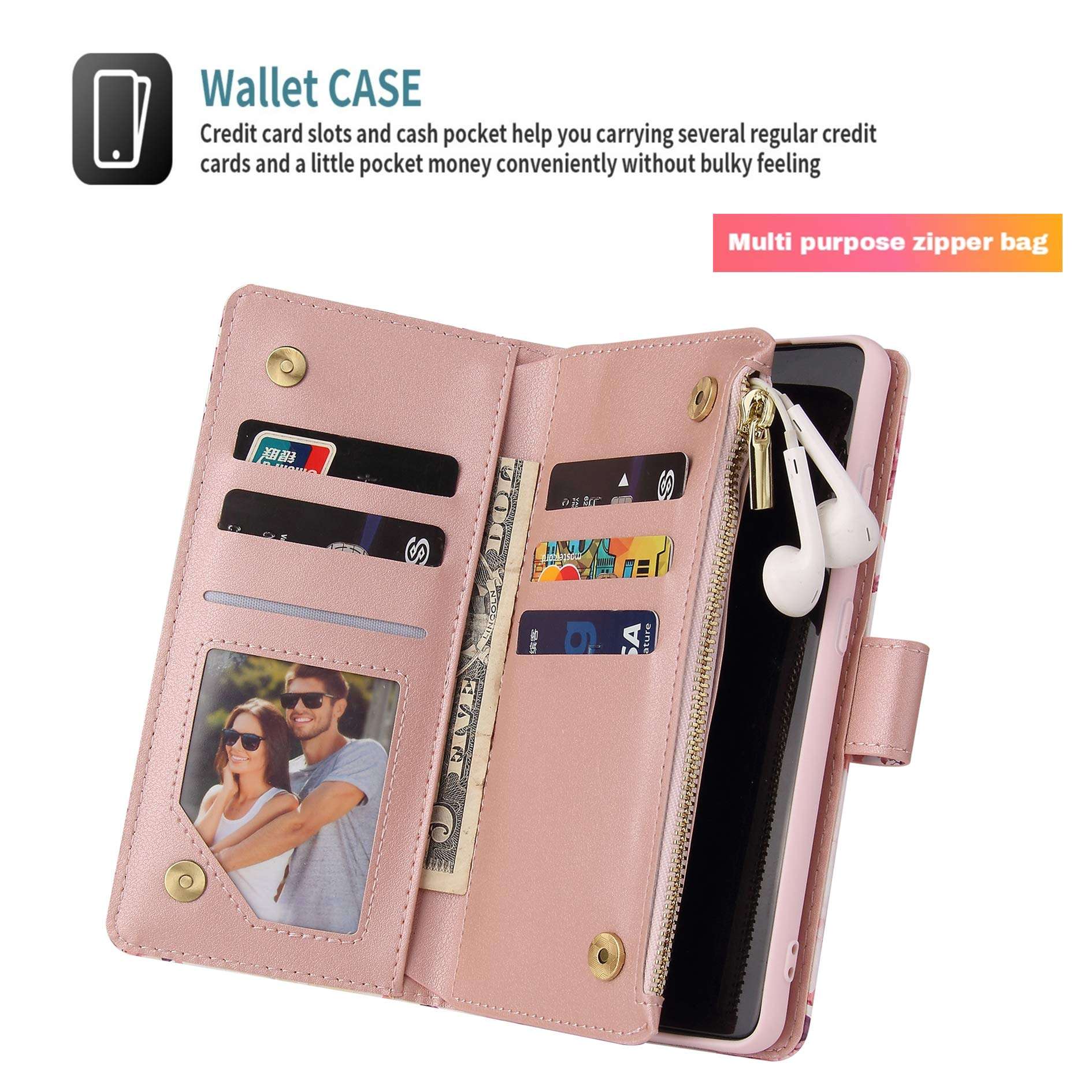 DEFBSC Zipper PU Marble Case for Samsung Galaxy S20 FE 5G,Wallet Case with Card Slots Wrist Strap, Magnetic Closure Kickstand Function Full-Body Protective Cover for S20 Fan Edition 5G 6.5"-Purple 2