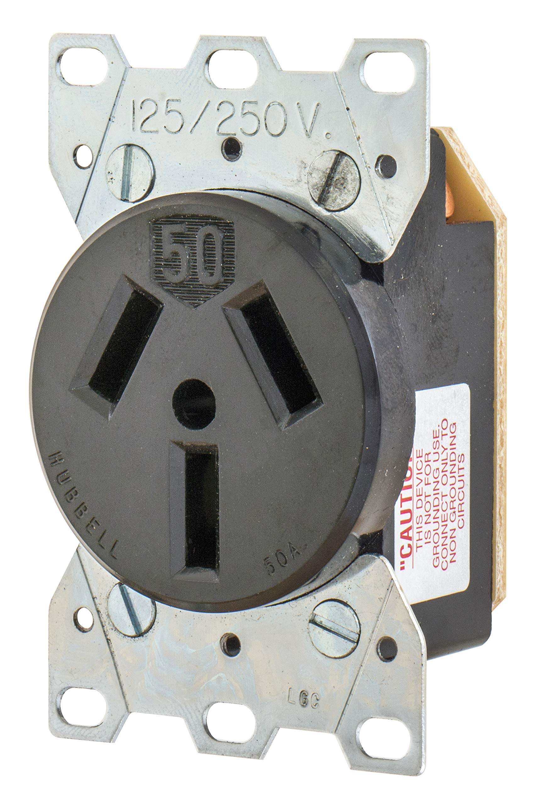 Bryant Electric 9306 Industrial Grade Straight Blade Receptacle, 3-Pole, 3-Wire, Nema 10-50R, 50 Amp, 125/250V AC, Black
