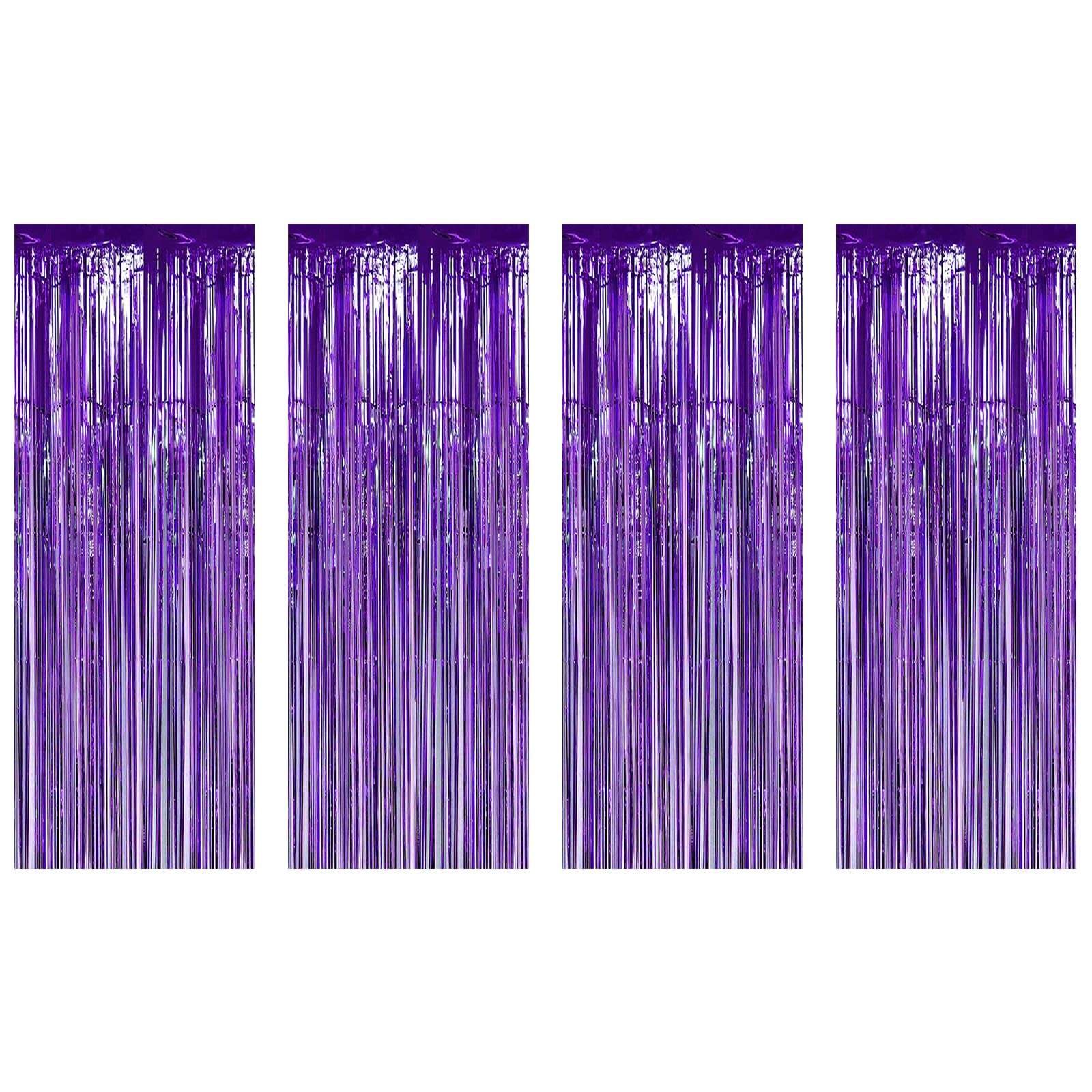 Mardi Gras Carnival Decorations Purple Foil Fringe Curtains, 4PCS 3.28x 8.2FT Tinsel Door Curtains Purple Fringe Backdrop for Wedding Birthday Disco Euphoria Party 1