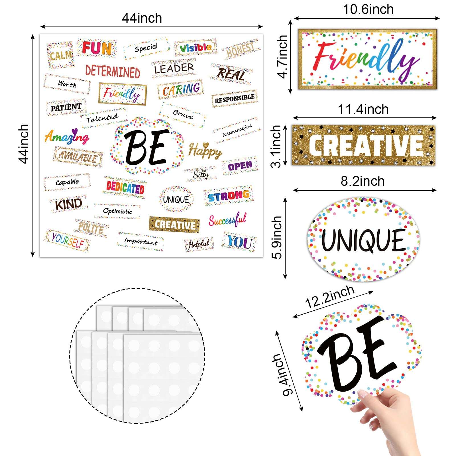 Back to School Confetti Classroom Decor Motivational Bulletin Board Set Decorations Positive Inspirational Quotes Paper Cutouts for Classroom School Office Home Door Wall Art Decoration 3