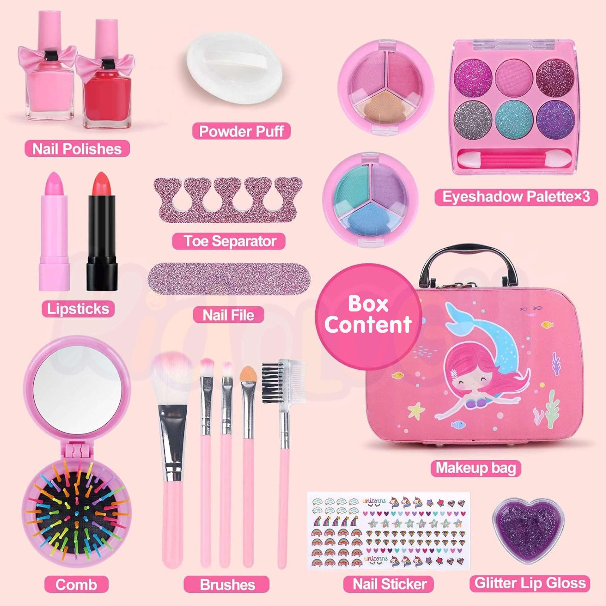 Kidology Kids Makeup Kit for Girl, Unicorn Toys for Girl Real Washable Makeup Girls Princess Play Make Up Toys, Makeup Set for Age 3+ Year Old Christmas & Birthday Gift (Mermaid Suit Case Makeup Set) 3