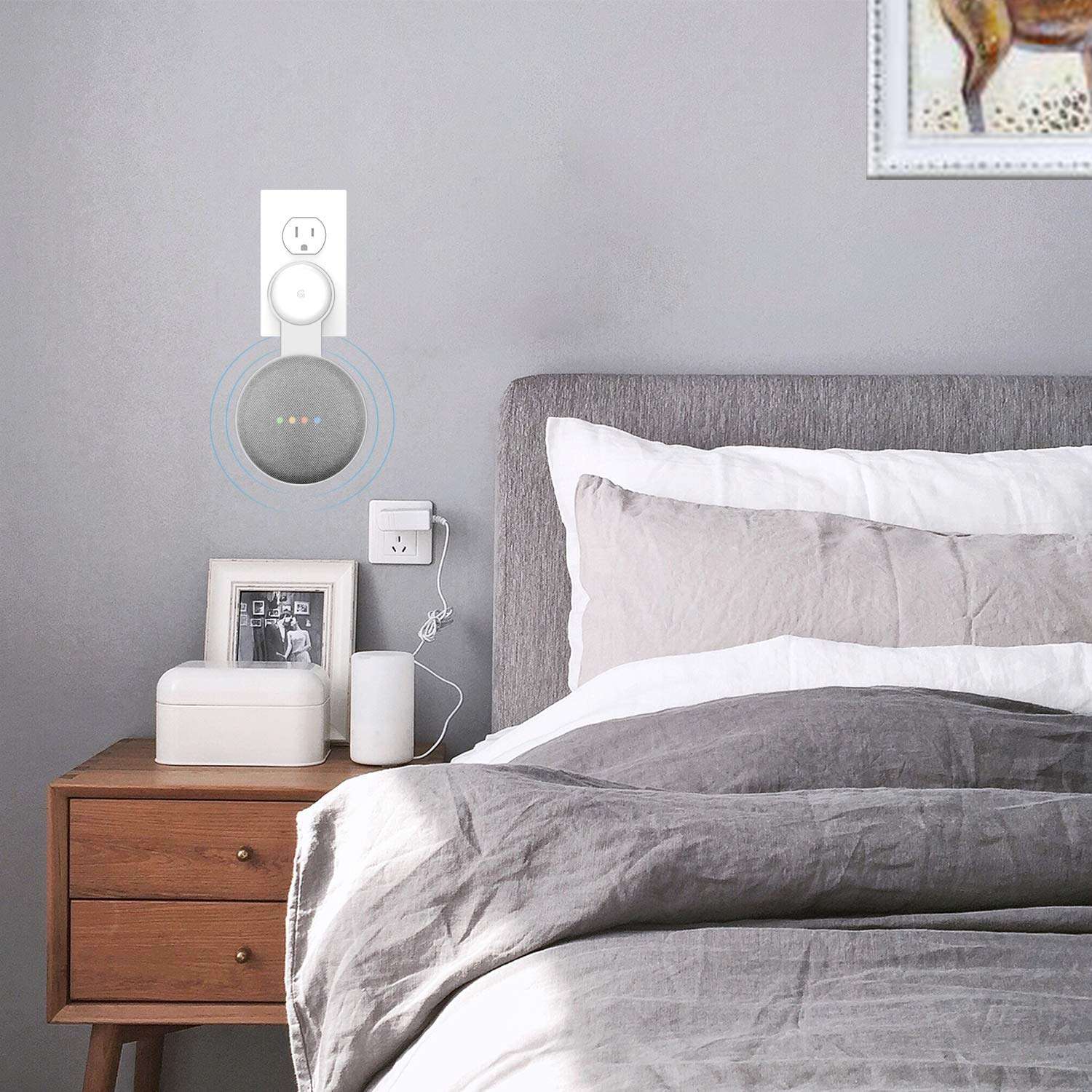 Outlet Wall Mount Holder for Google Nest Mini(2nd Gen)-Space Saving AC Outlet Mount Prefect Cord Management for Google Nest Mini Voice Assistan- 1Pack，White 6