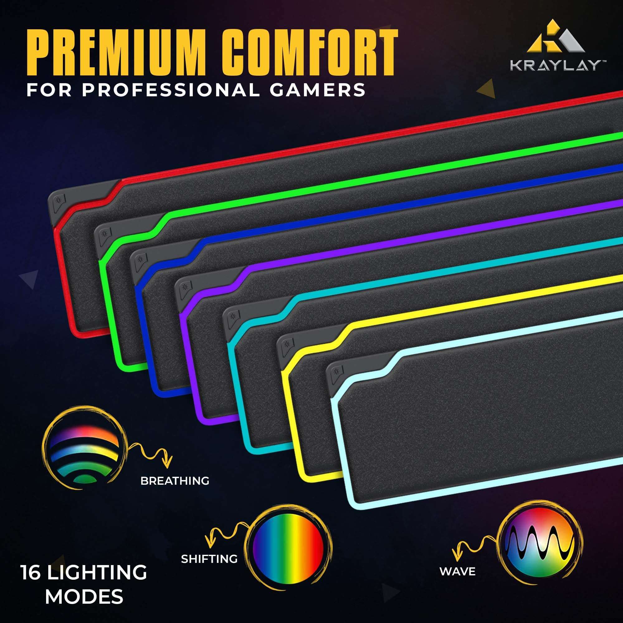 Kraylay RGB Backlit Gaming Wrist Rest | RGB Wrist Support for Keyboard | Keyboard Wrist Rest with 14 Color Modes | 17x4x1 Inches Wrist Pad for Keyboard | Wrist Rest for Computer, Laptop, | Black 5
