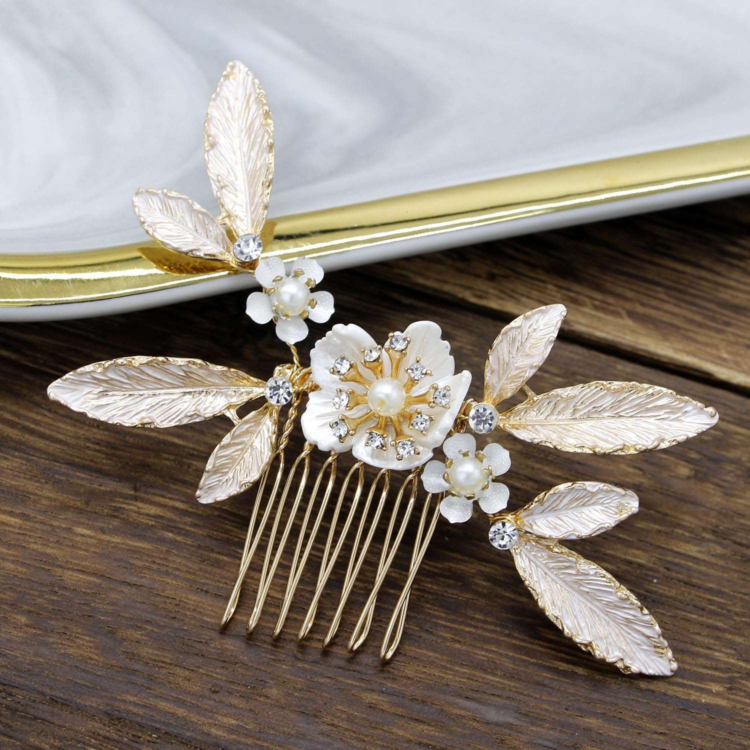 2PCS Bridal Wedding Flower Crystal Hair Comb, Handmade Rhinestone Hair Clips Bridal Headpiece Sparkly Crystal Hair Pin Side Combs Hair Accessorie for Women Girls 3