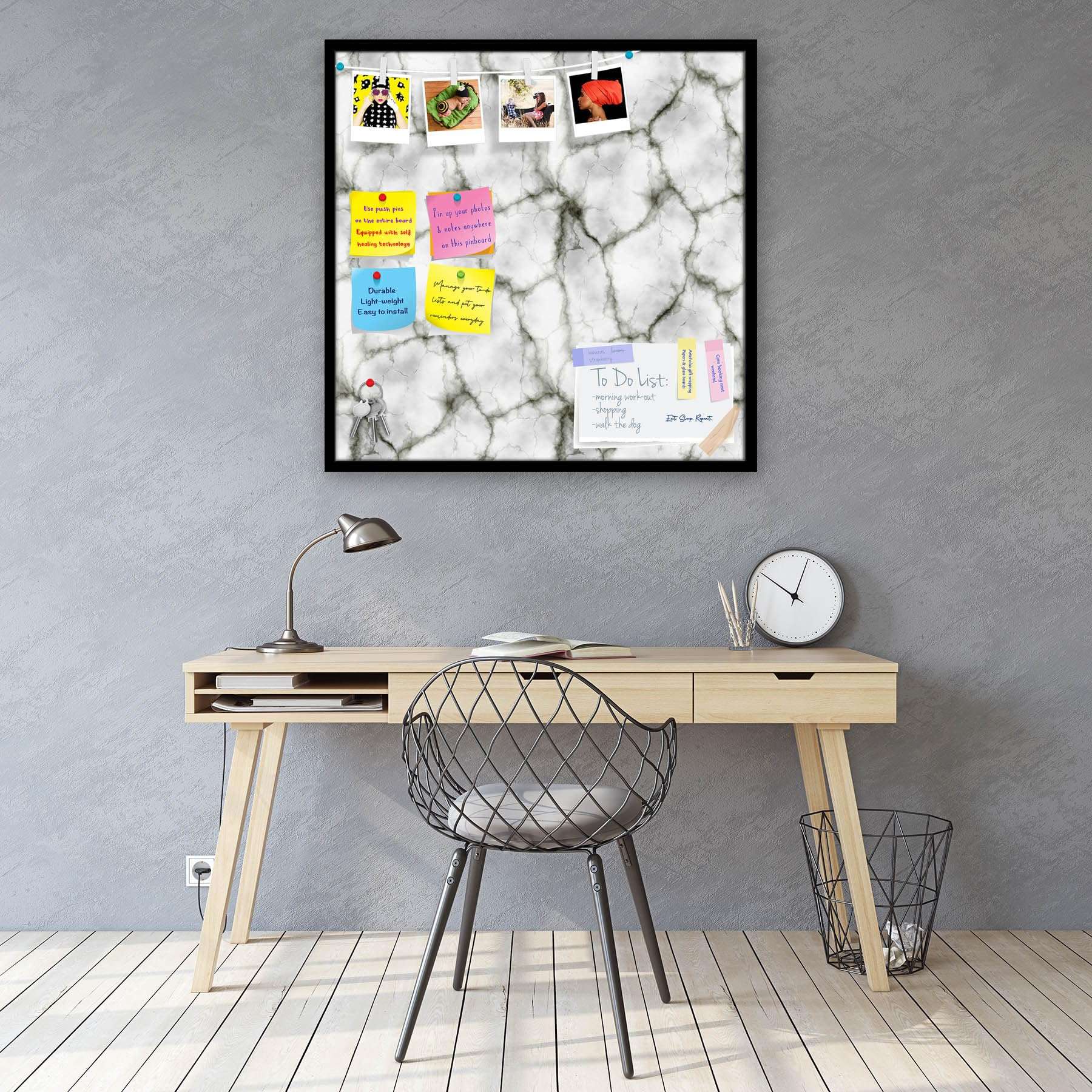ArtzFolio Abstract Marble Art D3 | Bulletin Board Notice Pin Board | Vision Soft Board Combo with Thumb Push Pins & Sticky Notes | Black Frame | 12 x 12 inch (30 x 30 cms) 2