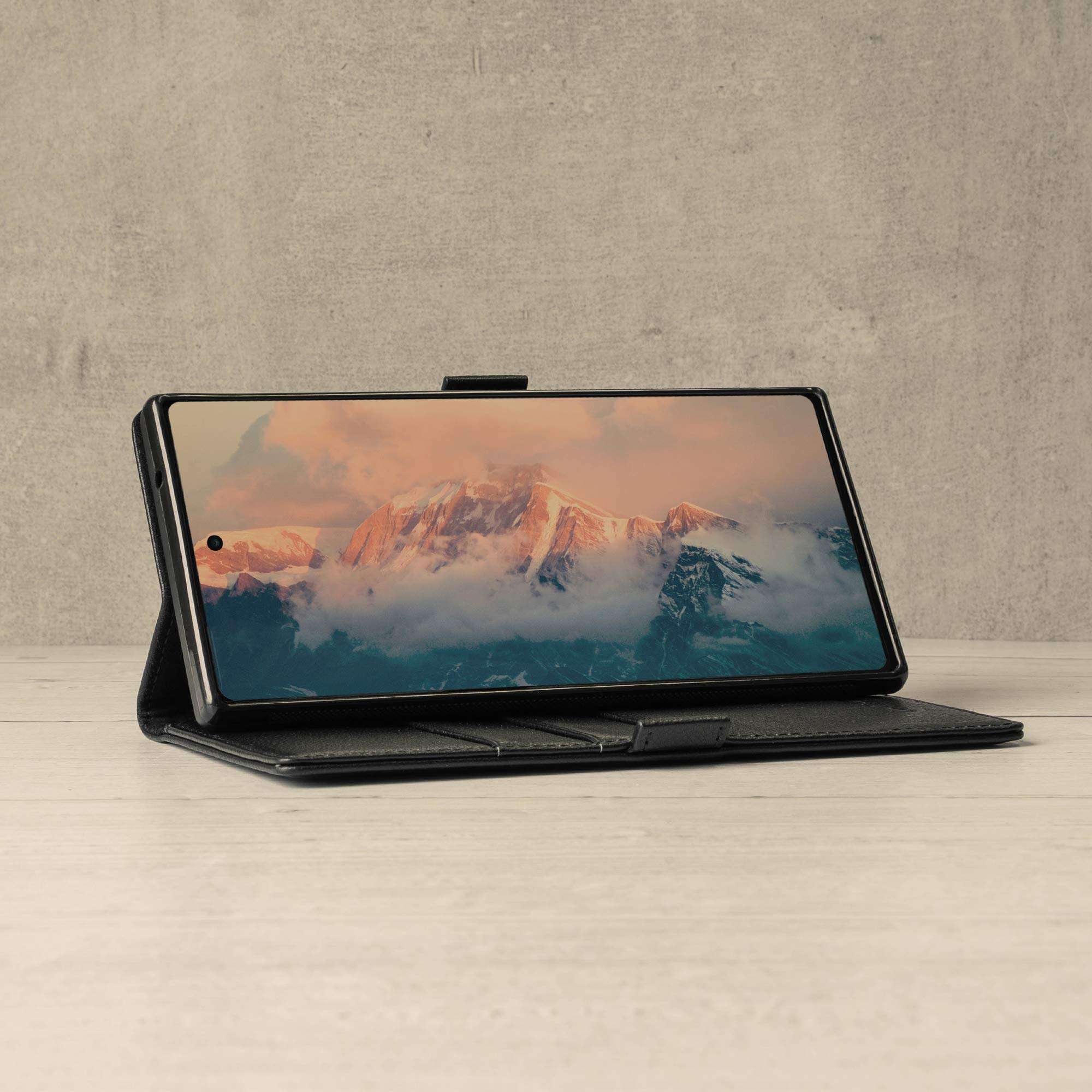 TORRO Cell Phone Case Compatible with Samsung Galaxy Note 20 Ultra - Quality, Genuine Leather Cover with Card Slots and Horizontal Viewing Stand [Durable Frame] 6.9” (Black) 3