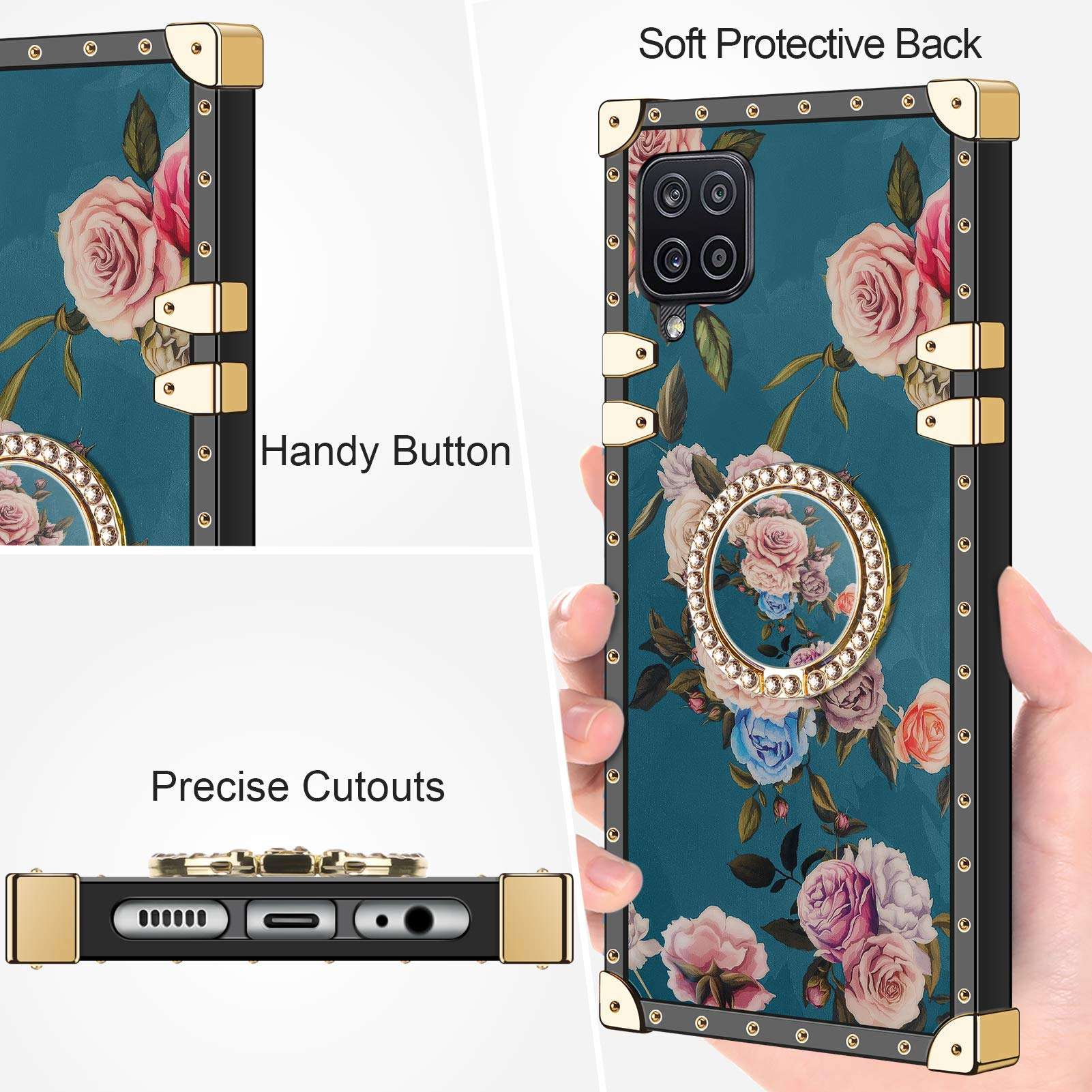 HoneyAKE Case for Samsung Galaxy A12 5G Case with Kickstand Women Girls Soft TPU Shockproof Protective Heavy Duty Cushion Reinforced Corner Case Compatible with Samsung Galaxy A12 5G 6.5 inch Peony 5