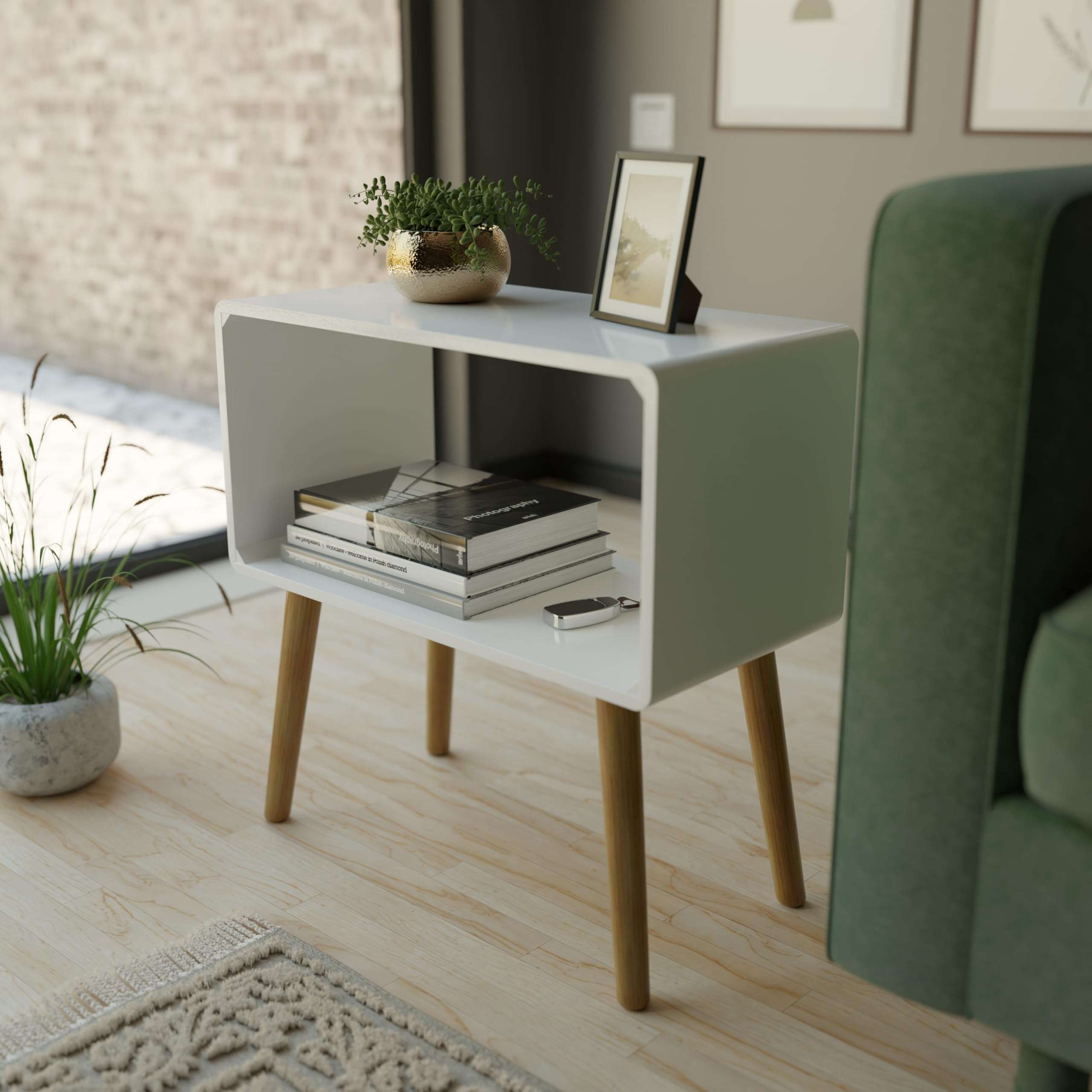 ETIQUETTE ART Retro Bookcase Nightstand, End Table,Bed Side Table for Small Spaces Magazine Stand with Storage Engineered Wood Wooden Bedside Table, Coffee Table, Living Room/Bedroom (White) 5