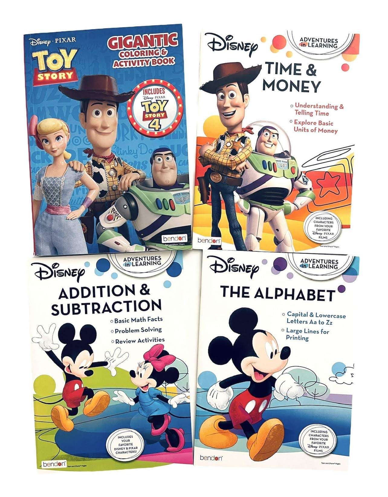 Disney Pixar Toy Story, Time & Money, Addition & Subtraction, The Alphabet: Activity Set and Learning Workbooks (4 Sets) 1