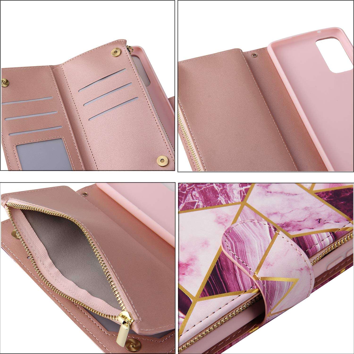 DEFBSC Zipper PU Marble Case for Samsung Galaxy S20 FE 5G,Wallet Case with Card Slots Wrist Strap, Magnetic Closure Kickstand Function Full-Body Protective Cover for S20 Fan Edition 5G 6.5"-Purple 6