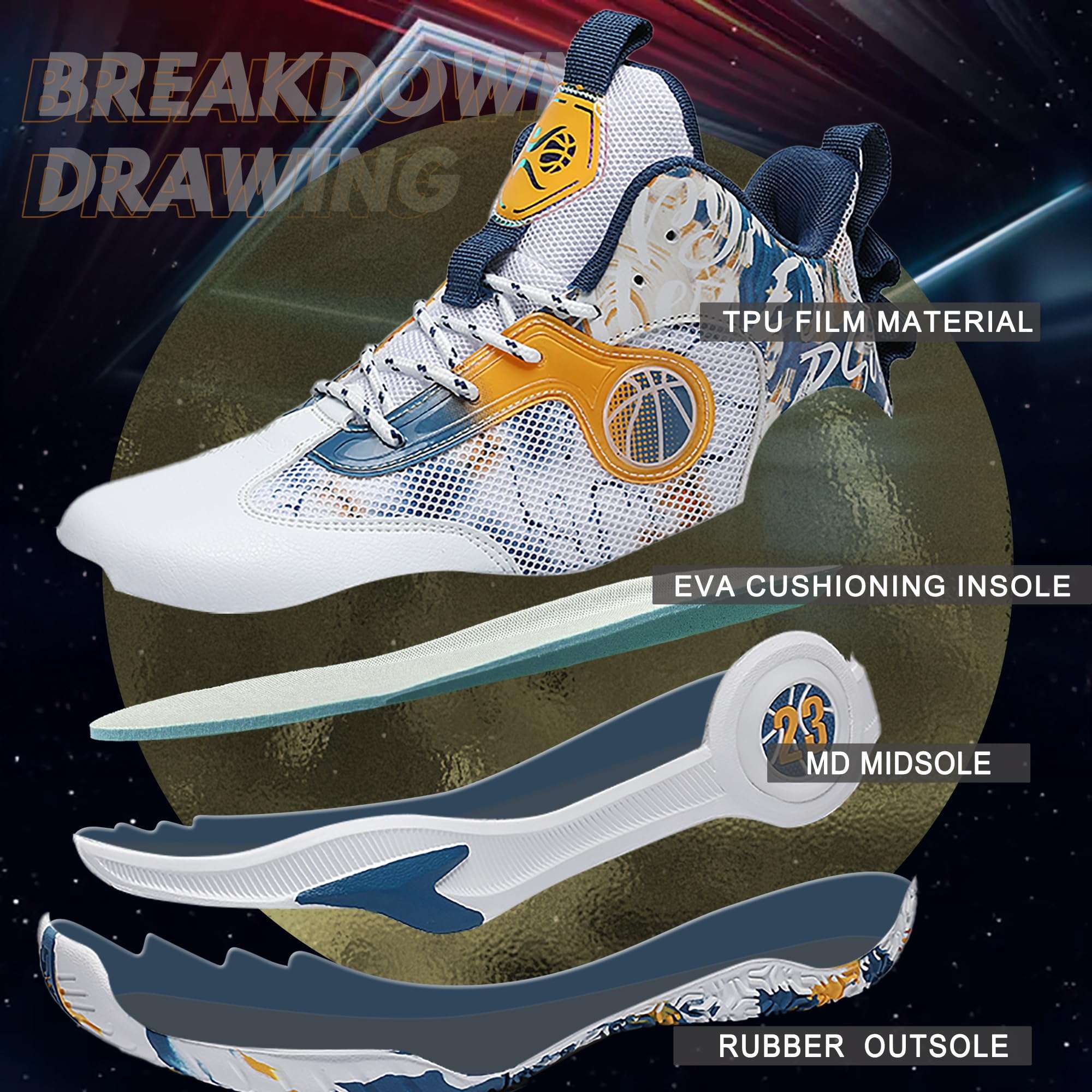 Promenie Men Basketball Shoes Lightweight Breathable Outdoor Sports Shoes Fashion Anti Slip Cushioning Training Sneakers Navy Size 8.5 4