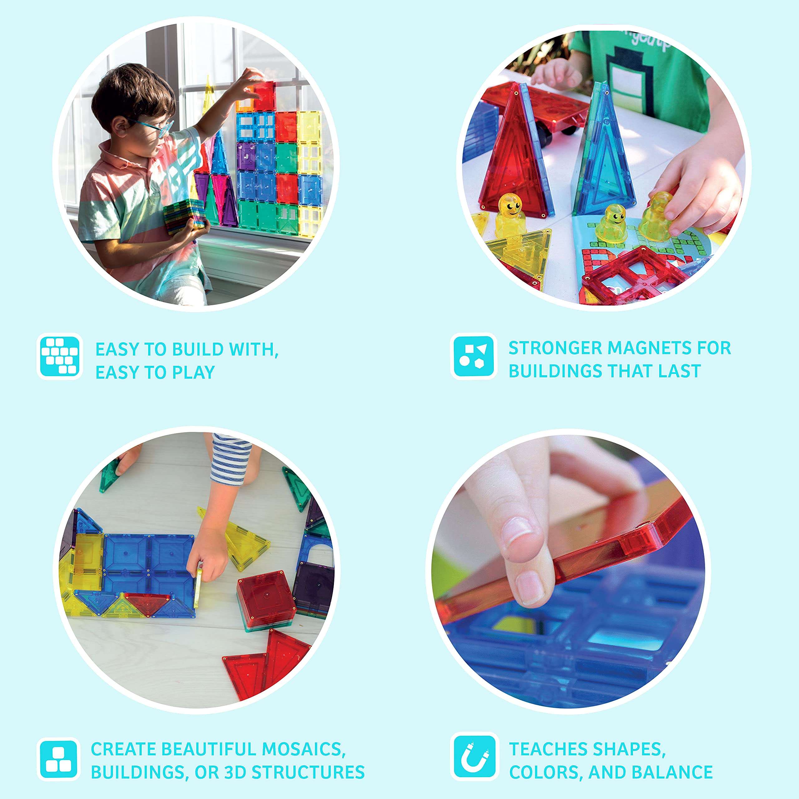 Shapemags 24 Piece Set Magnet Building Tiles Magnetic Blocks - Windows and Doors Accessories Building Kit, Award Winning STEM Toy, Educational 3D Construction Blocks Set 2