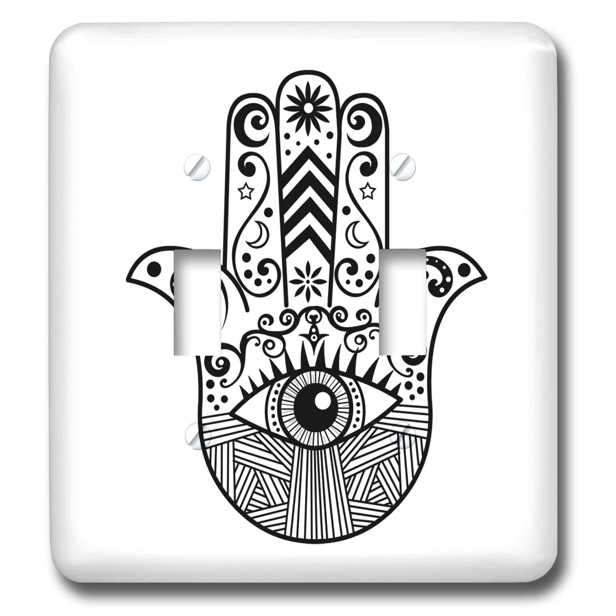 3dRose lsp_217281_2 Hamsa Hand Black and White Double Toggle Switch, Multicolor 1