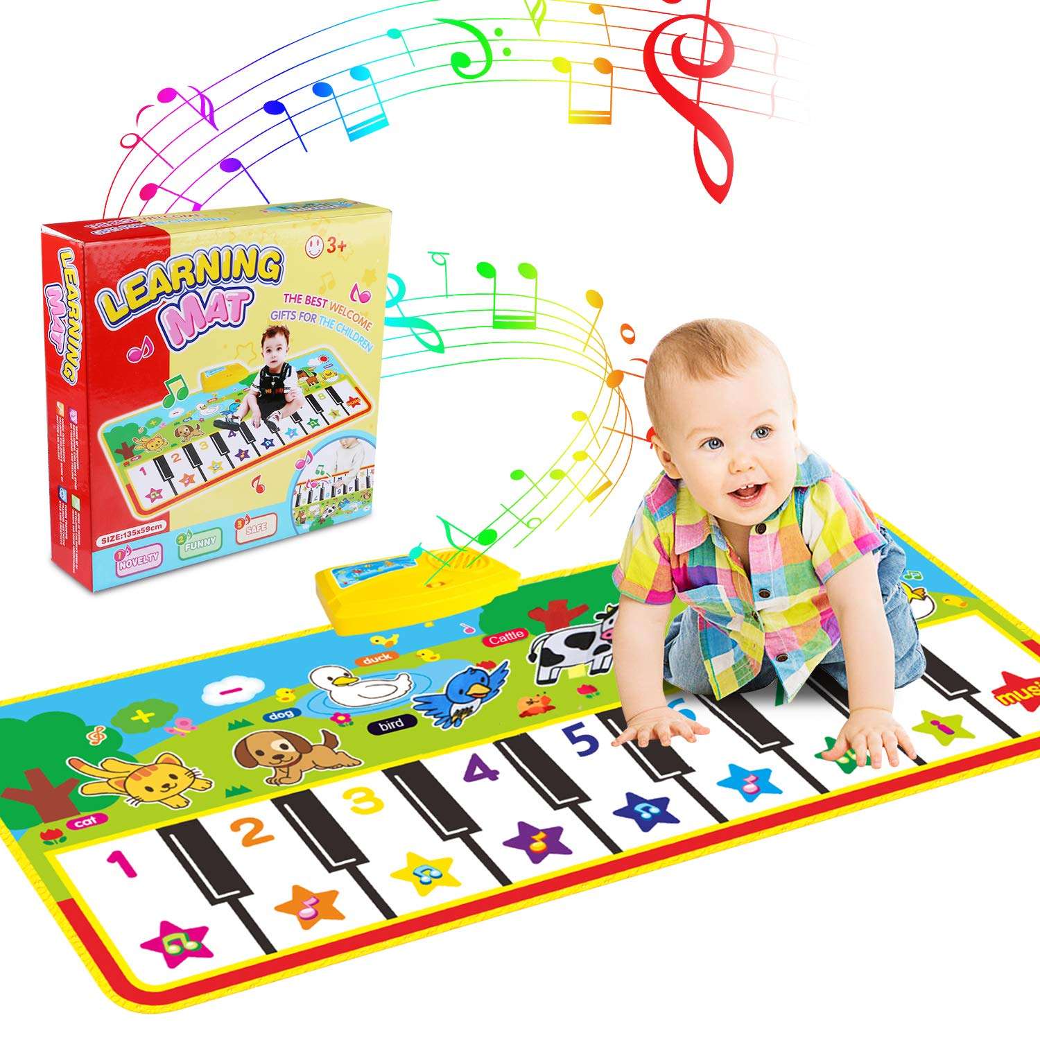 WOSTOO Piano Mat, Musical Piano Mat Keyboard Play Mat Portable Musical Blanket Instrument Toy with 8 Animal Sounds Dance Mat Educational Toy Gift for Kids Toddler Girls Boys 1
