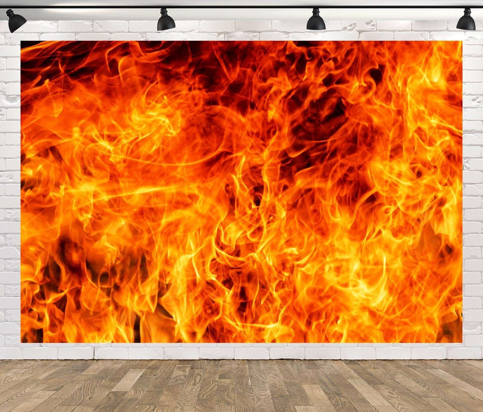 CORFOTO Burning Fire Flames Backdrop Fabric 17x10ft Barbecue Grill Raging Orange Fire Photography Background for Fire Themed Birthday Party Decor Firefighter Decorations Photoshoot Props 1