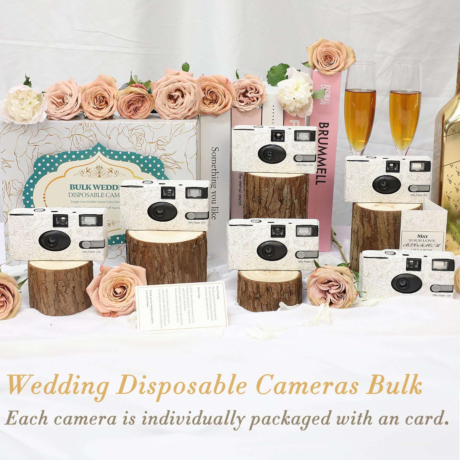12 Pack Disposable Cameras for Wedding Bulk, 35mm Golden Rose Single-Use Film Cameras with Flash, One Time Cameras for Birthday Party Baby Shower Gathering Wedding, lSO 400 Film,17 Exposures 6
