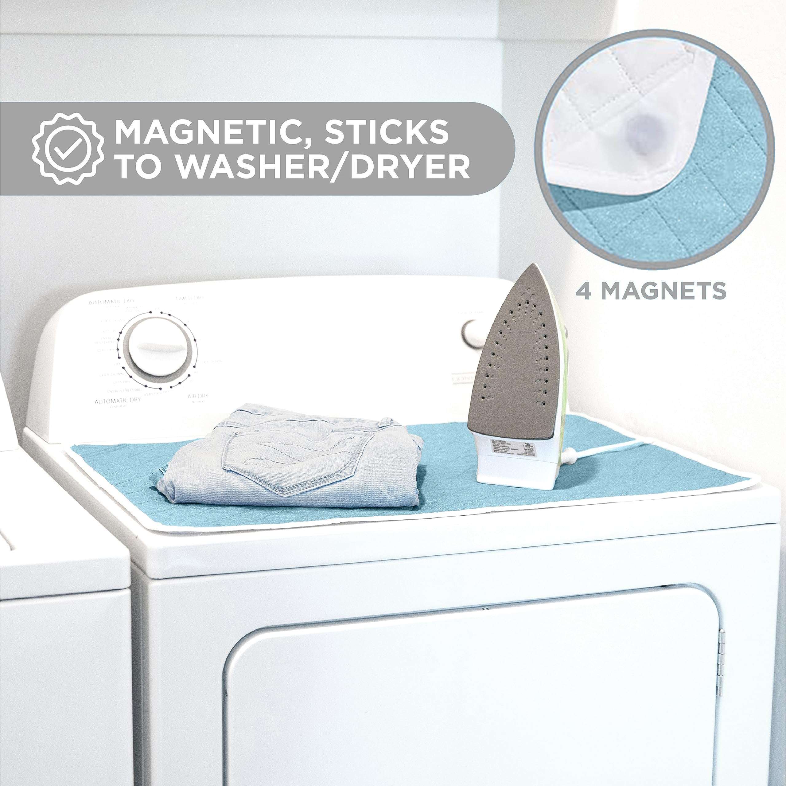 HOLDN’ STORAGE Ironing mat, Magnetic Laundry mat, 28.25” x 19”, Blue, Quilted, Washer and Dryer Countertop, Ironing pad 4