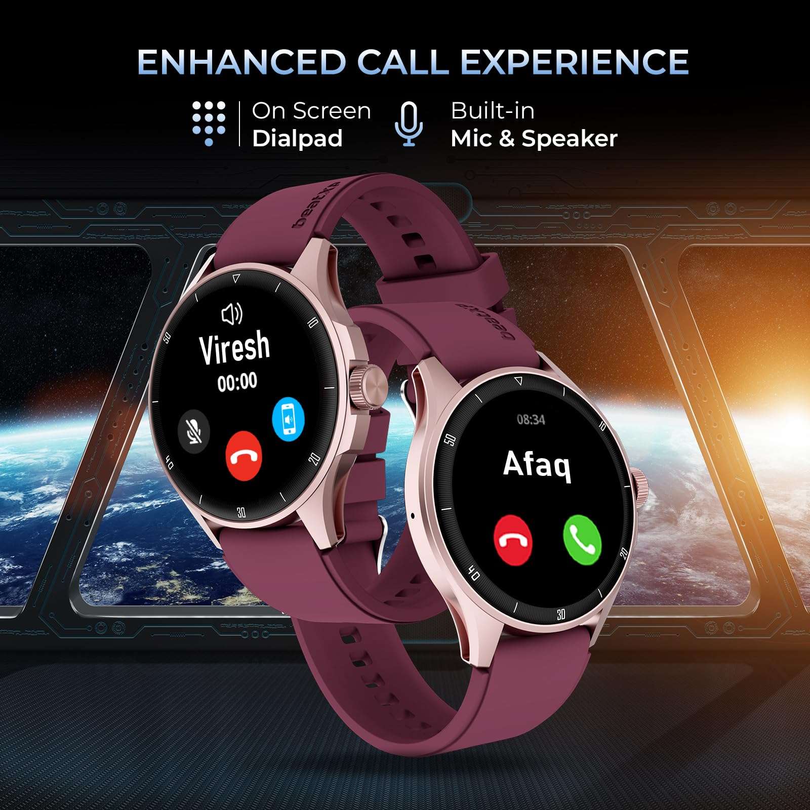 beatXP Vega Neo 1.43" (3.6 cm) Super AMOLED Display, One-Tap Bluetooth Calling Smart Watch, Metal Body, 466 * 466px, 500 Nits Brightness (Gold & Deep Wine) 3