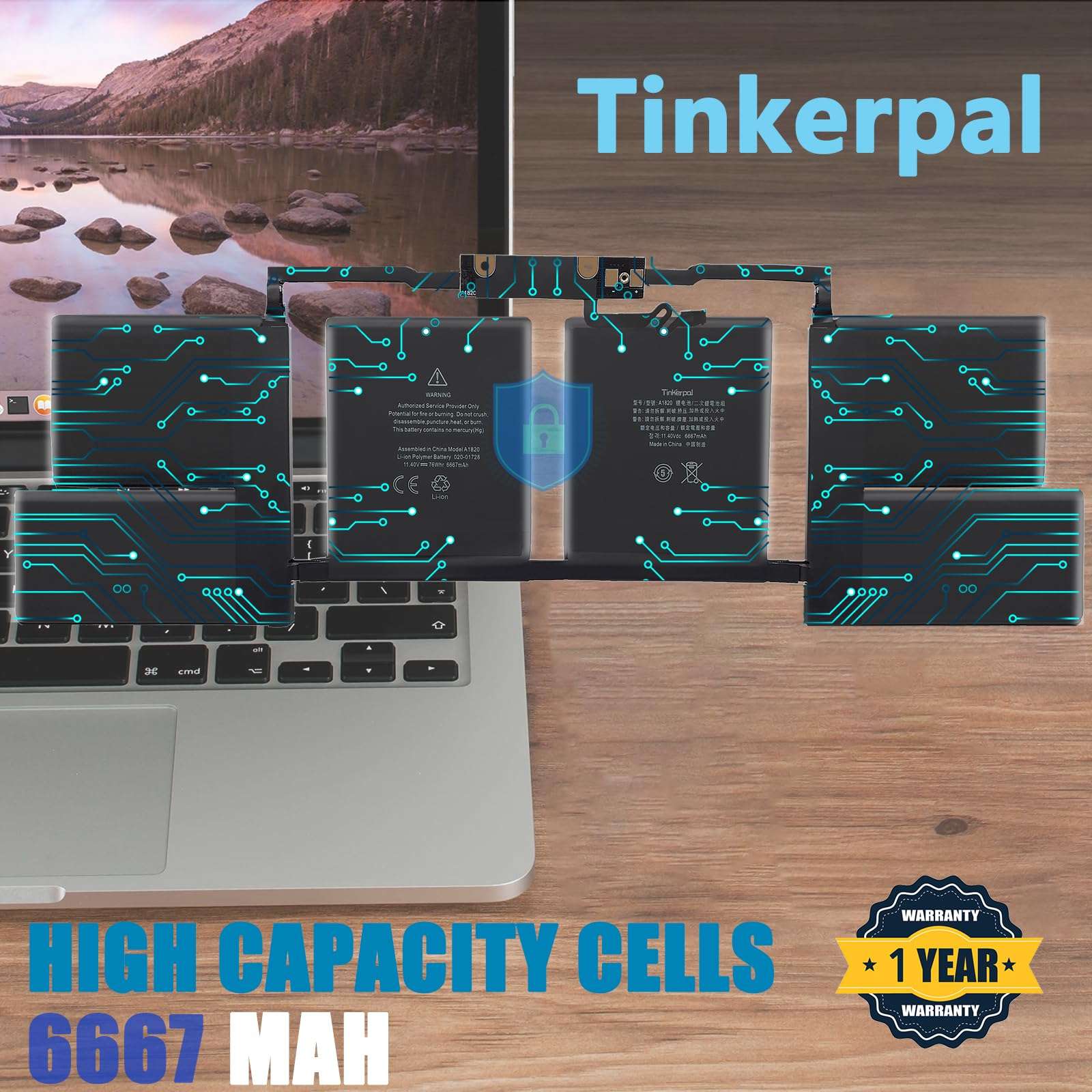 Tinkerpal GJKNX Replacement Laptop Battery for Dell Latitude 5280 5480 5580 5490 5590 E5480 E5580 E5490 E5590 Series Precision 15 3520 Series 0DY9NT GD1JP DY9NT 0GD1JP 5YHR4 451-BBZG 7.6V 68Wh 2