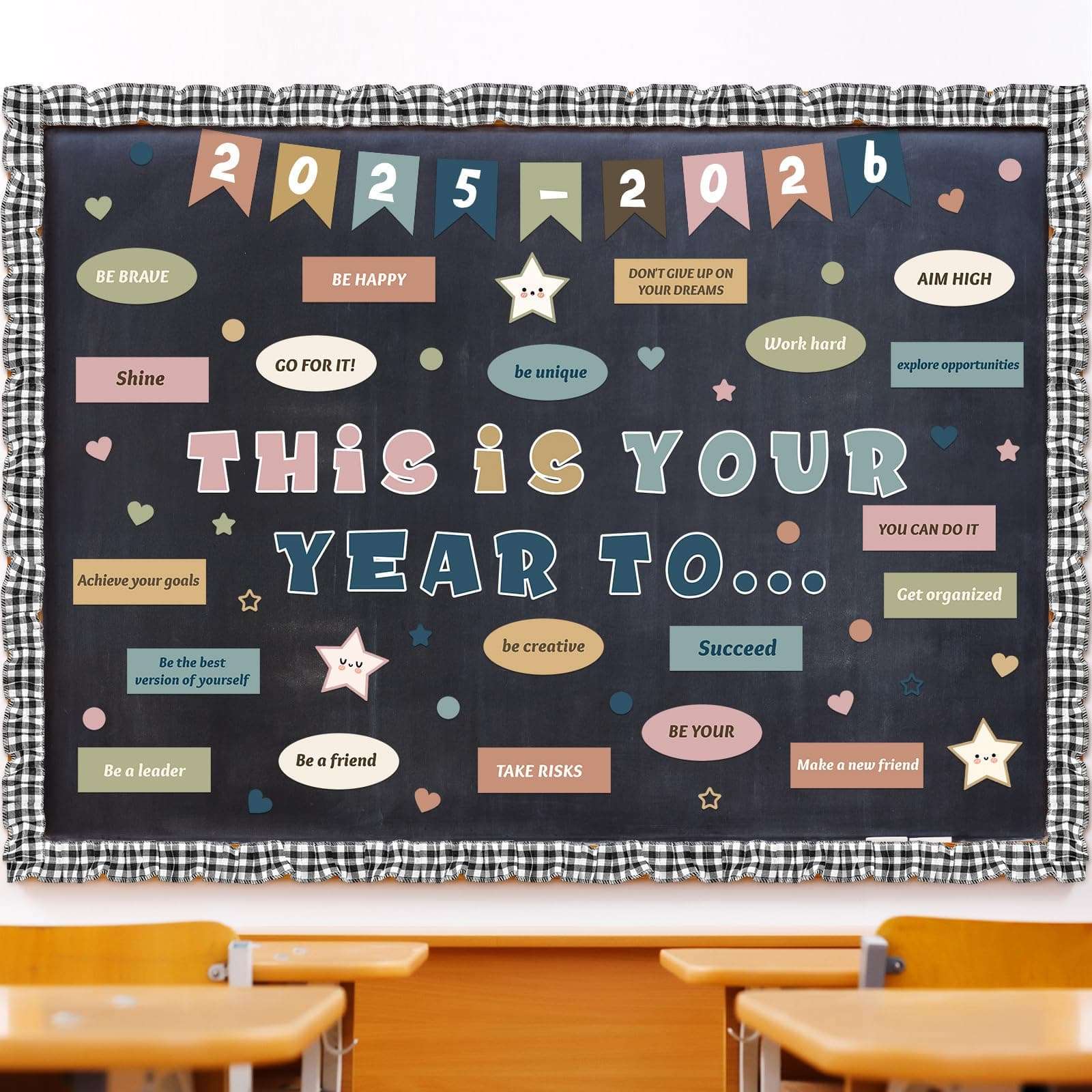 Feifeiya 81 Pcs Boho Welcome Back to School Bulletin Board This is Your Year to Bulletin Board Inspirational Cutouts with White Black Burlap Border for 2025 School Classroom Bulletin Board Wall Decor 1
